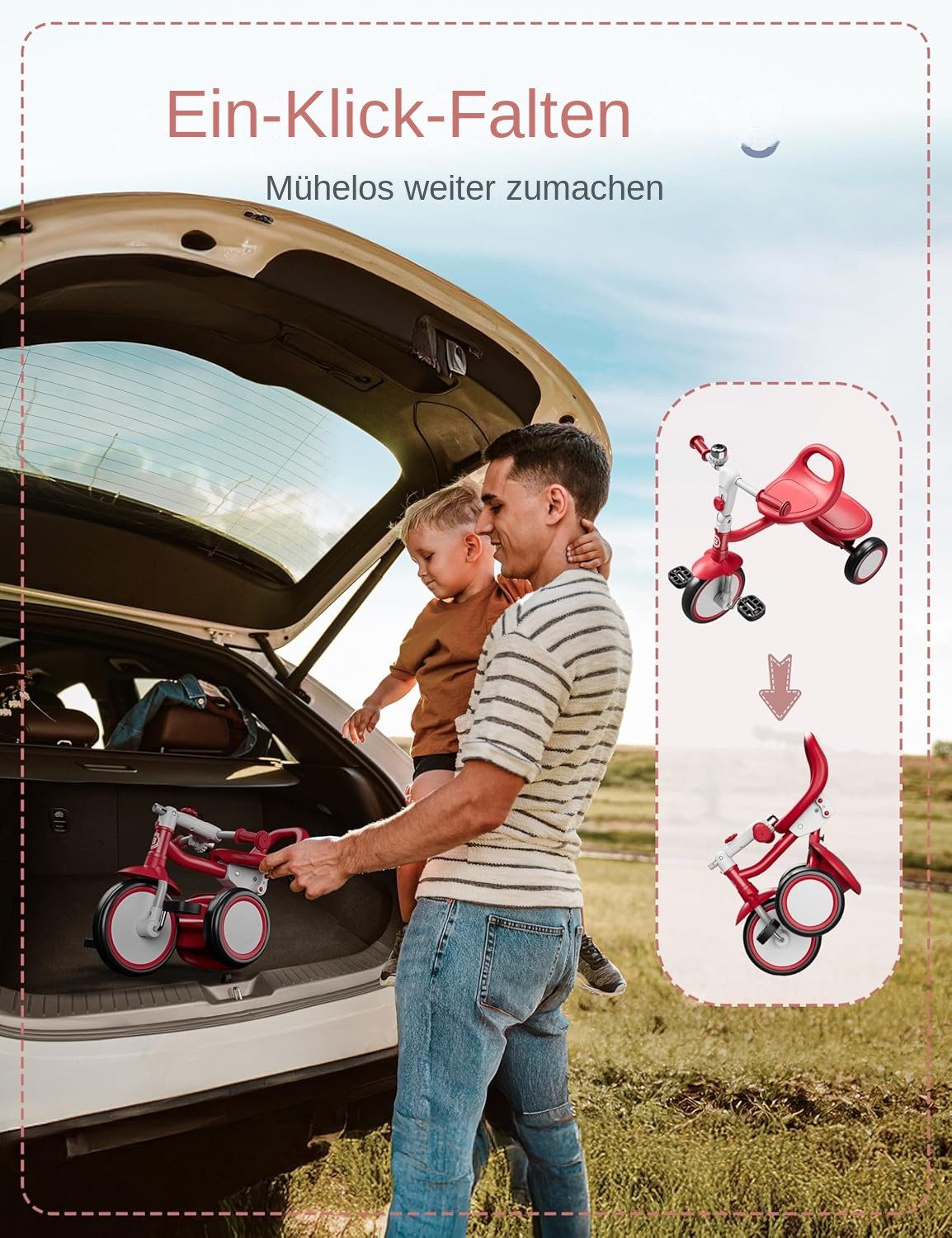 besrey Dreirad Dreirad Kinderdreirad Kinderfahrrad mit Spielkorb, Klingel, Mit Fahrradklingel und Korb, Kippfreies Design,Fahr- und Klappmodus