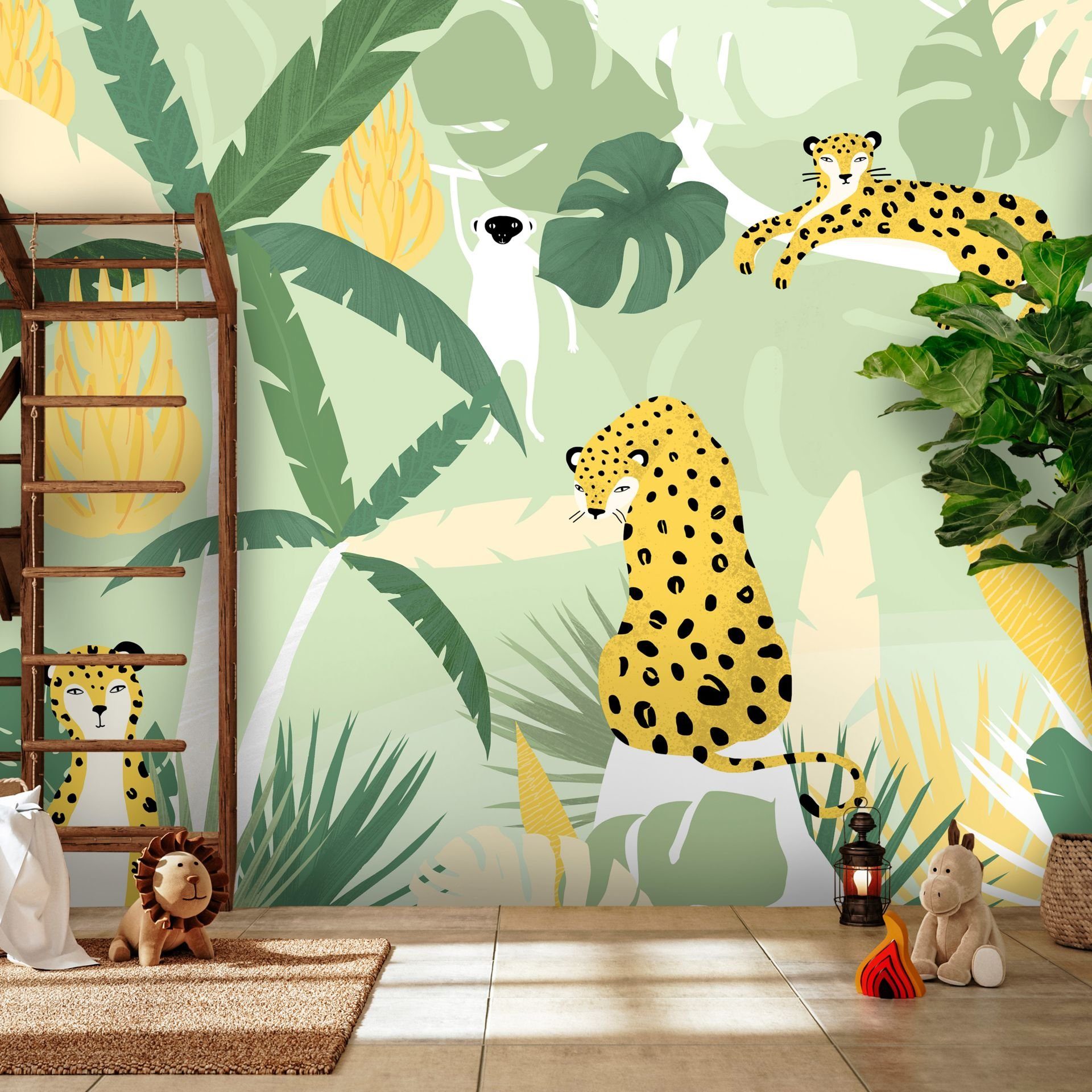 KUNSTLOFT Vliestapete Cheetahs in the Jungle - First Variant 1x0.7 m, halb-matt, lichtbeständige Design Tapete | Vliestapeten