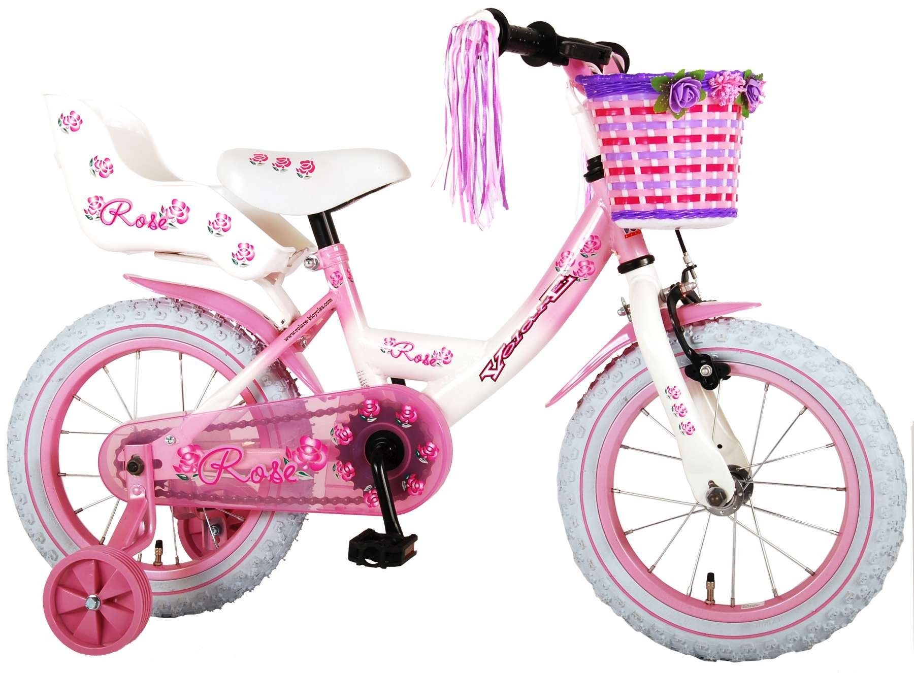 Volare Kinderfahrrad Rose, Mädchen - Pink - verschiedene Größen - 95% zusammengebaut, 1 Gang, bis 60 kg, Rücktrittbremse, Luftbereifung, einstellbare Lenkerhöhe