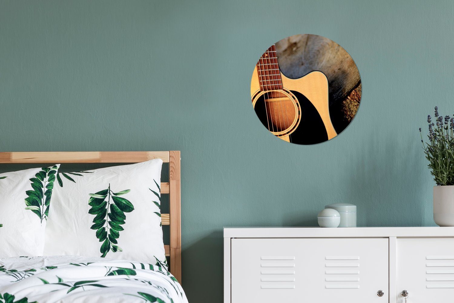 MuchoWow Gemälde Eine akustische Kreis Rundes St), auf Wanddekoration 30x30 Wohnzimmer, Holzsockel, Forex, einem Wandbild, (1 Gitarre cm