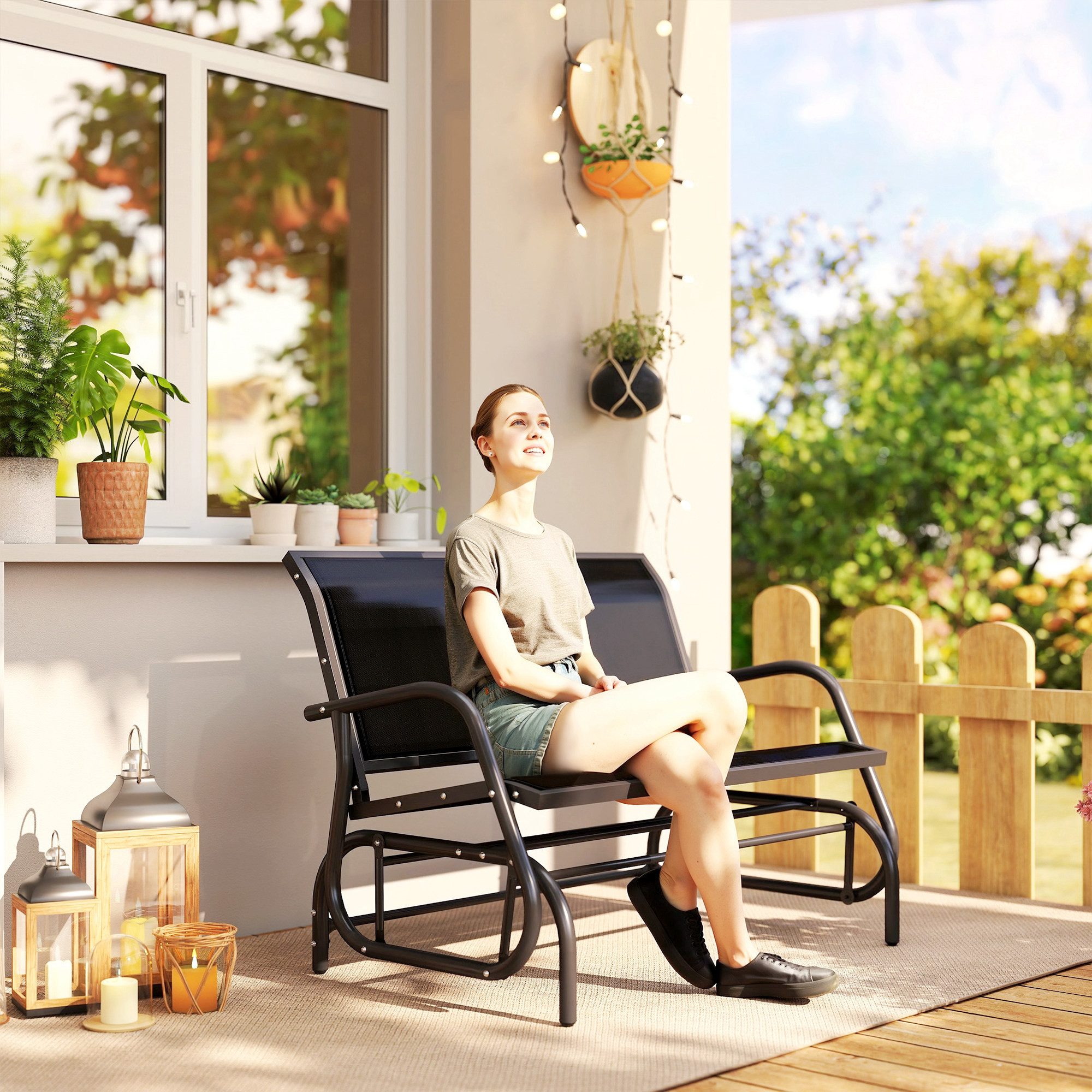 Outsunny Gartenbank Schaukelbank (Gartenschaukel, 1-St., 2-Sitzer Schaukelstuhl), für Garten, Terrasse, Veranda 120 x 70 x 85 cm Schwarz