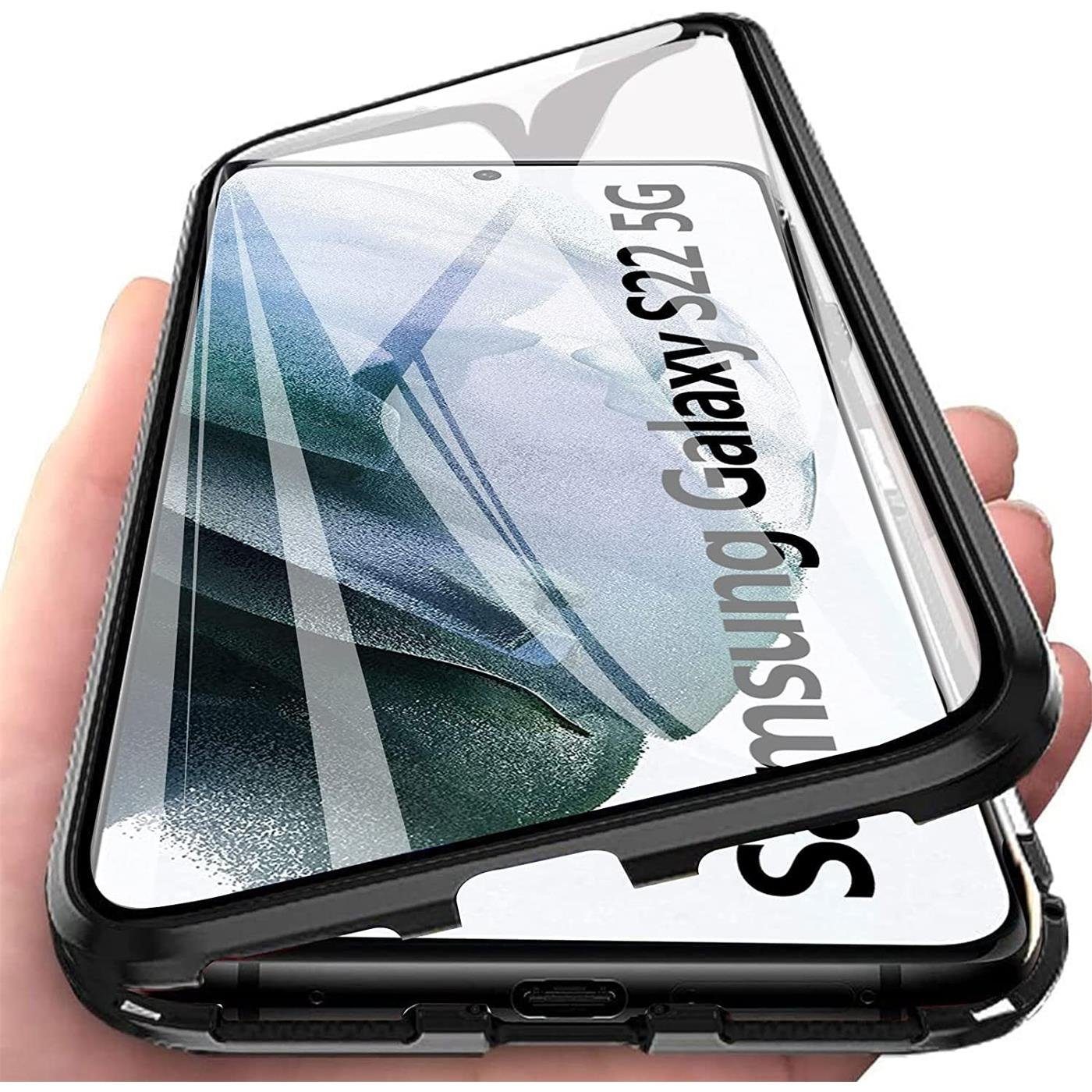CoolGadget Handyhülle Metall Magnet Handy Case für Samsung Galaxy S22 6,1 Zoll, Hülle 360 Grad Schutz Cover Gehärtetes Glas für Samsung S22
