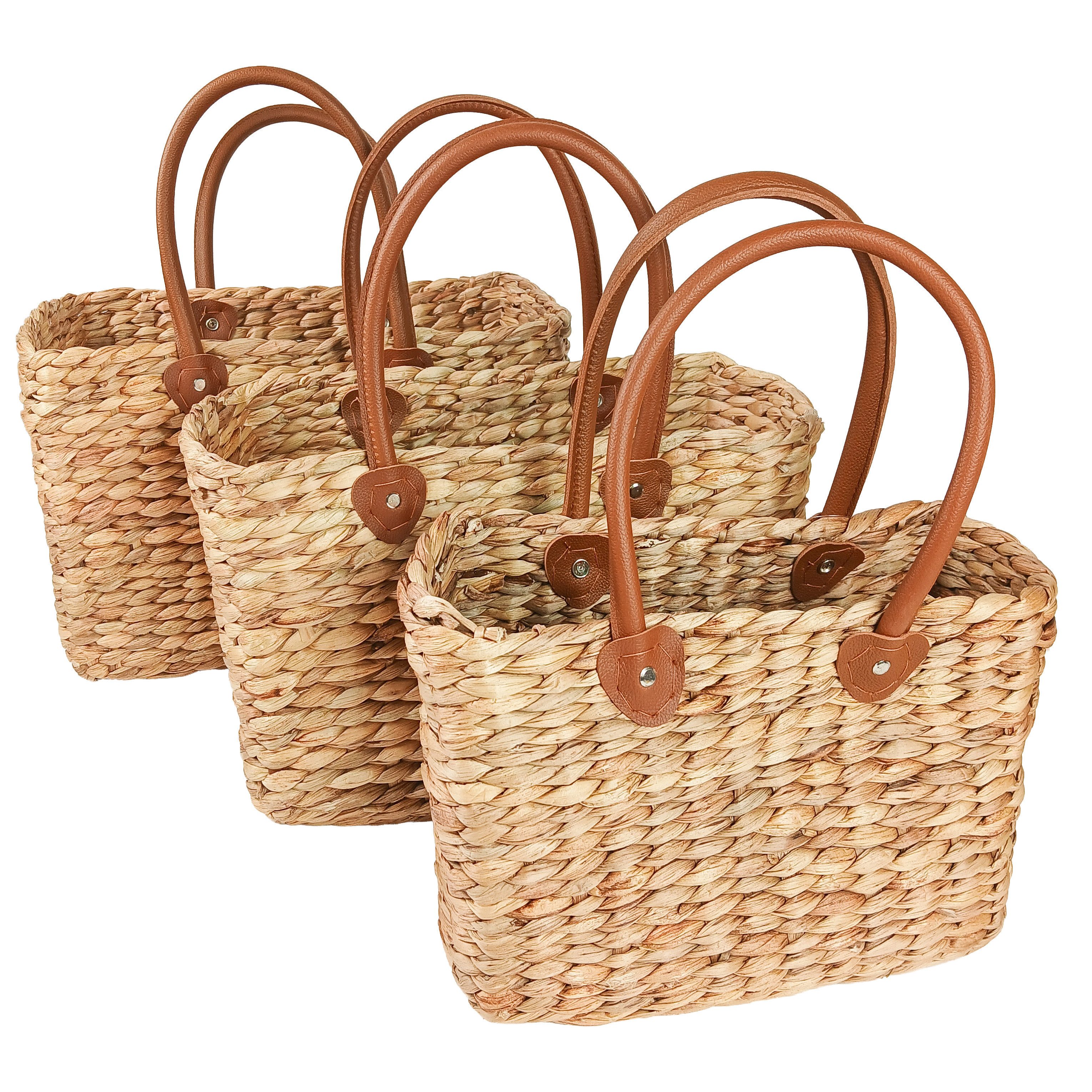 Shopper Tasche eckig aus Wasserhyazinthe 3er Set