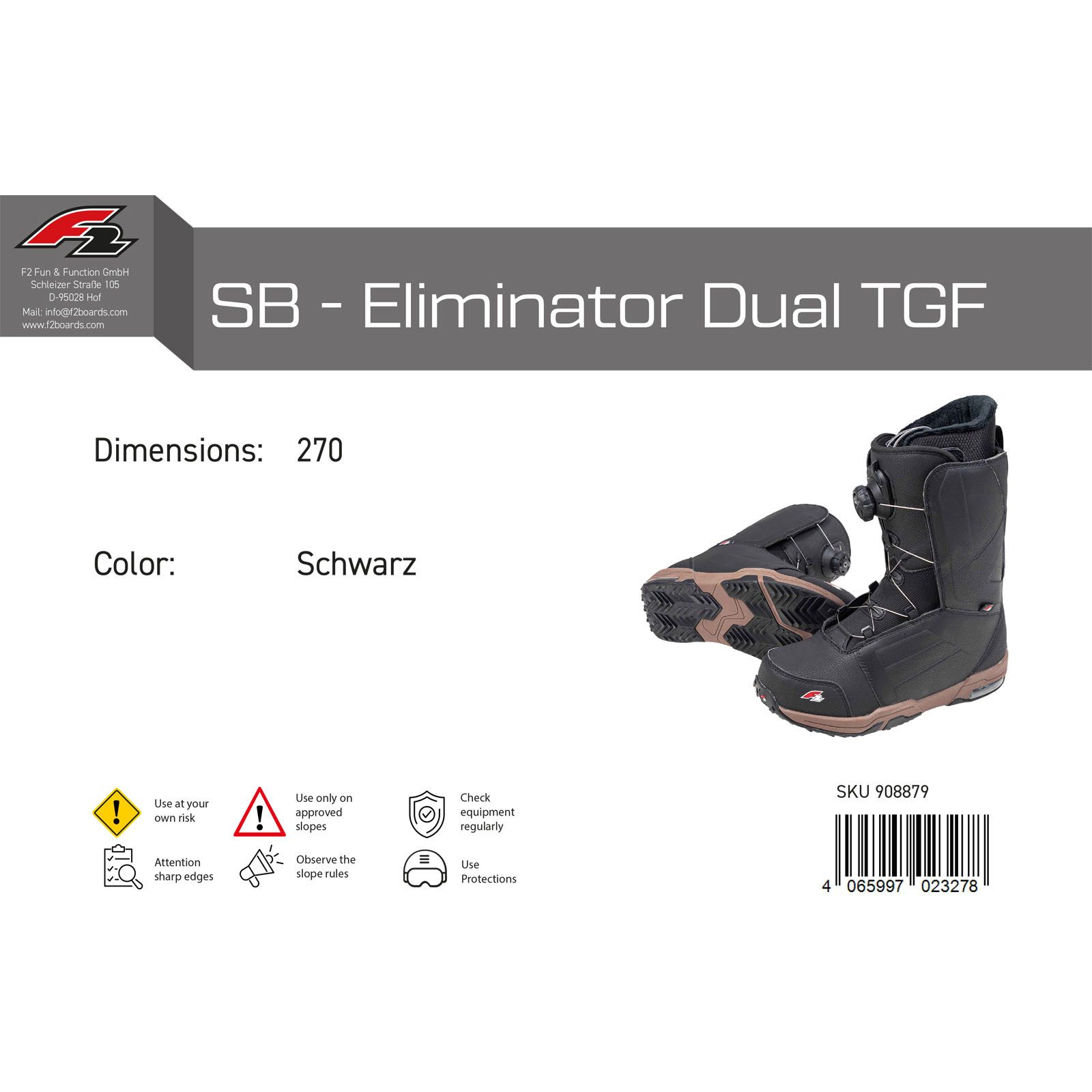 F2 F2 Herren Snowboard Softboots - Eliminator Dual TGF Gr. 42 (MP 27,0) S Snowboardboots