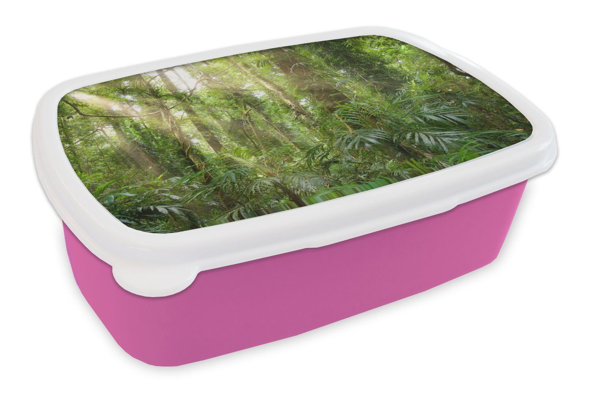 MuchoWow Lunchbox Licht im Wald, Kunststoff, (2-tlg), Brotbox für Erwachsene, Brotdose Kinder, Snackbox, Mädchen, Kunststoff rosa