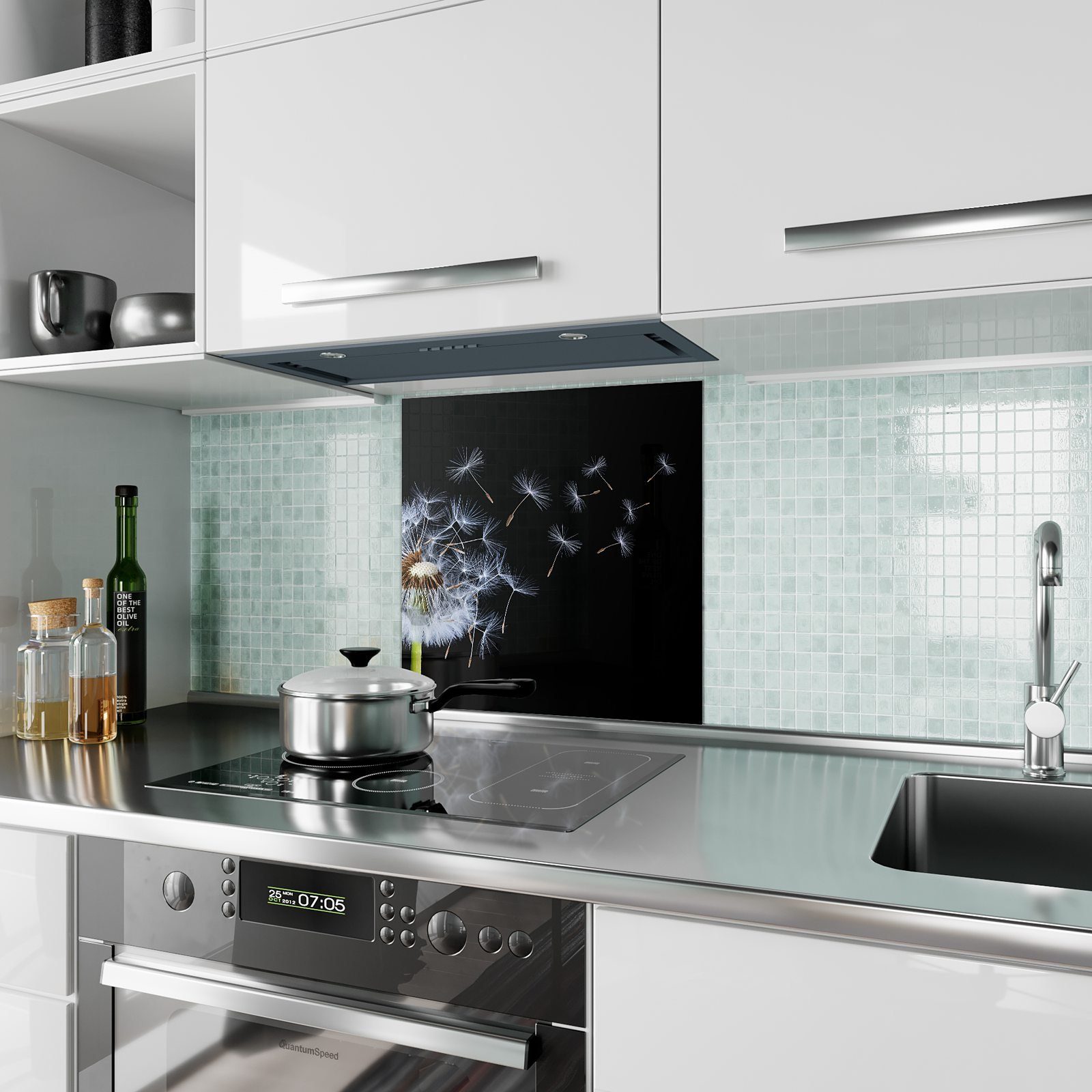 Spritzschutz Löwenzahn Glas Primedeco sich Küchenrückwand löst auf Motiv mit Küchenrückwand