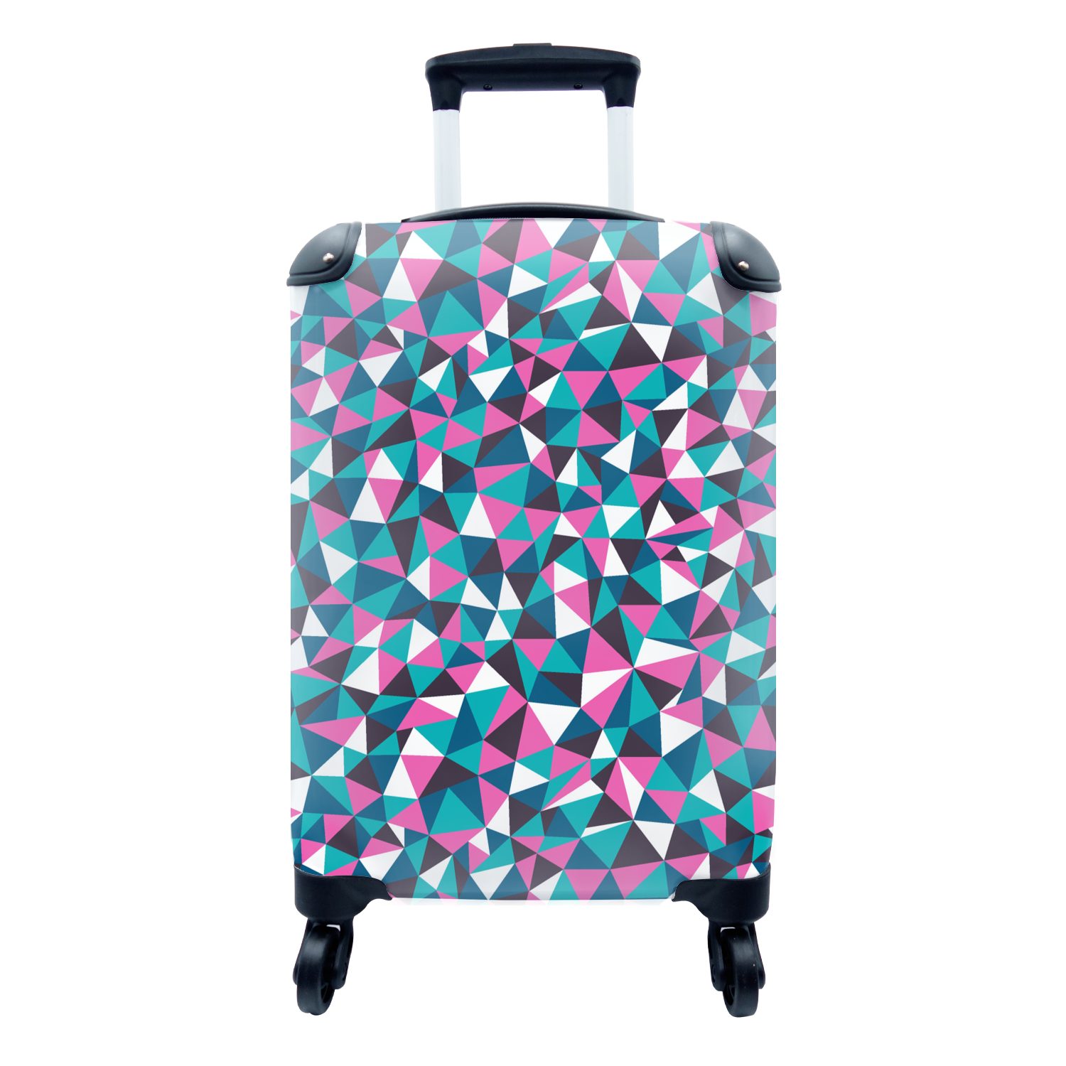MuchoWow Handgepäckkoffer Geometrie - Rosa - Blau - Weiß - Muster, 4 Rollen, Reisetasche mit rollen, Handgepäck für Ferien, Trolley, Reisekoffer