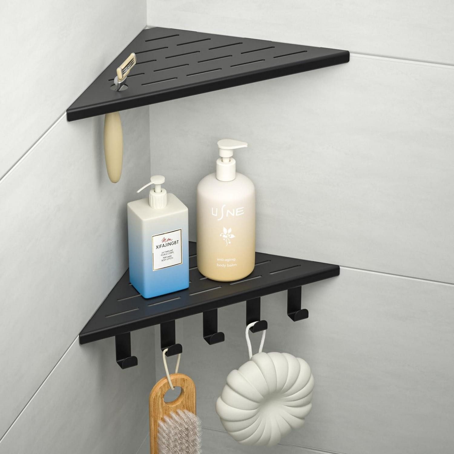 LuxusKollektion Eckregal Eck-Duschregal Edelstahl 304 Schwarz, 1-tlg.