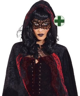 Karneval-Klamotten Umhang Gothic Damen Umhang mit Kapuze und Augenmaske, Frauenkostüm Halloween Cape Karneval