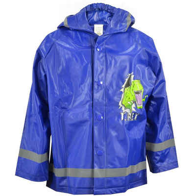United Labels® Regenjacke Regenjacke Kinder Jungen mit Kapuze und ReflektorstreifenT-Rex Blau