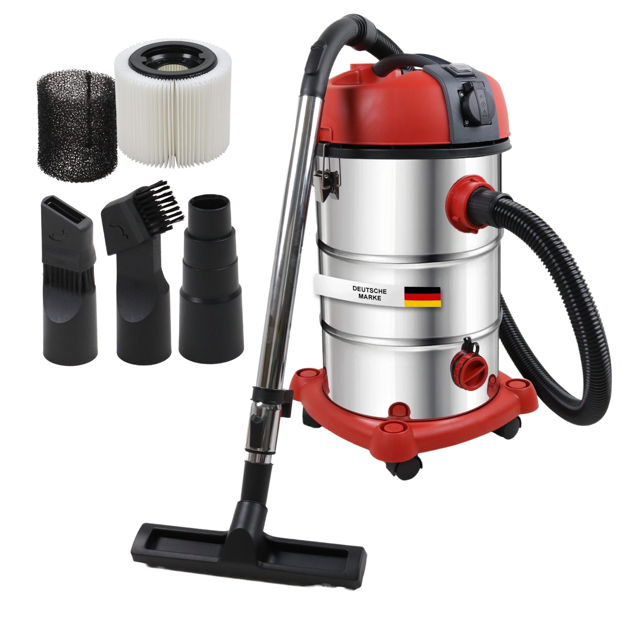 Stahlmann Industriesauger STAHLMANN VAC3300 Industriestaubsauger Nasssauger Trockensauger, 3300 W, integrierte Steckdose, leistungsstarke 3300W, Blasfunktion