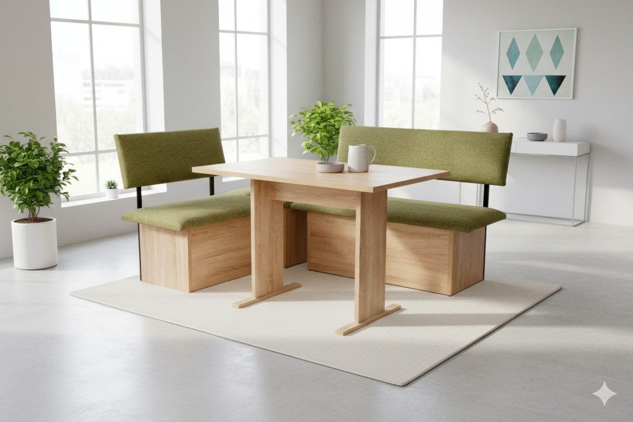 kundler home Eckbankgruppe Sitzbank mit Truhe, Eckbank, L182R142cm tauschbar, Tisch Set 4-tlg., bestehend aus 2 Sitzbänken mit Truhe, 1 Eckteil mit Truhe, 1 Esstisch