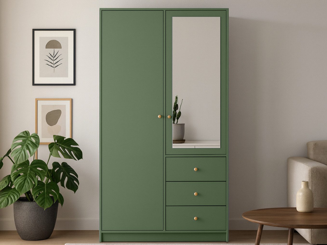 Beautysofa Kleiderschrank SOLEA mit Spiegel und 3 Schubladen (Zur Auswahl: zweitürig, dreitürig oder viertürig, verschiedene Farben) Höhe 200 cm