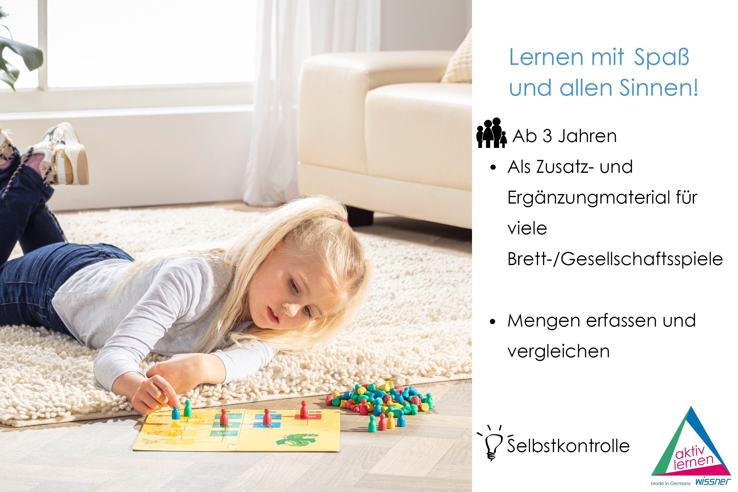 Wissner® aktiv lernen Lernspielzeug Spielfiguren in versch. Farben und gemischt, Halma-Kegel Pöppel, RE-Wood®