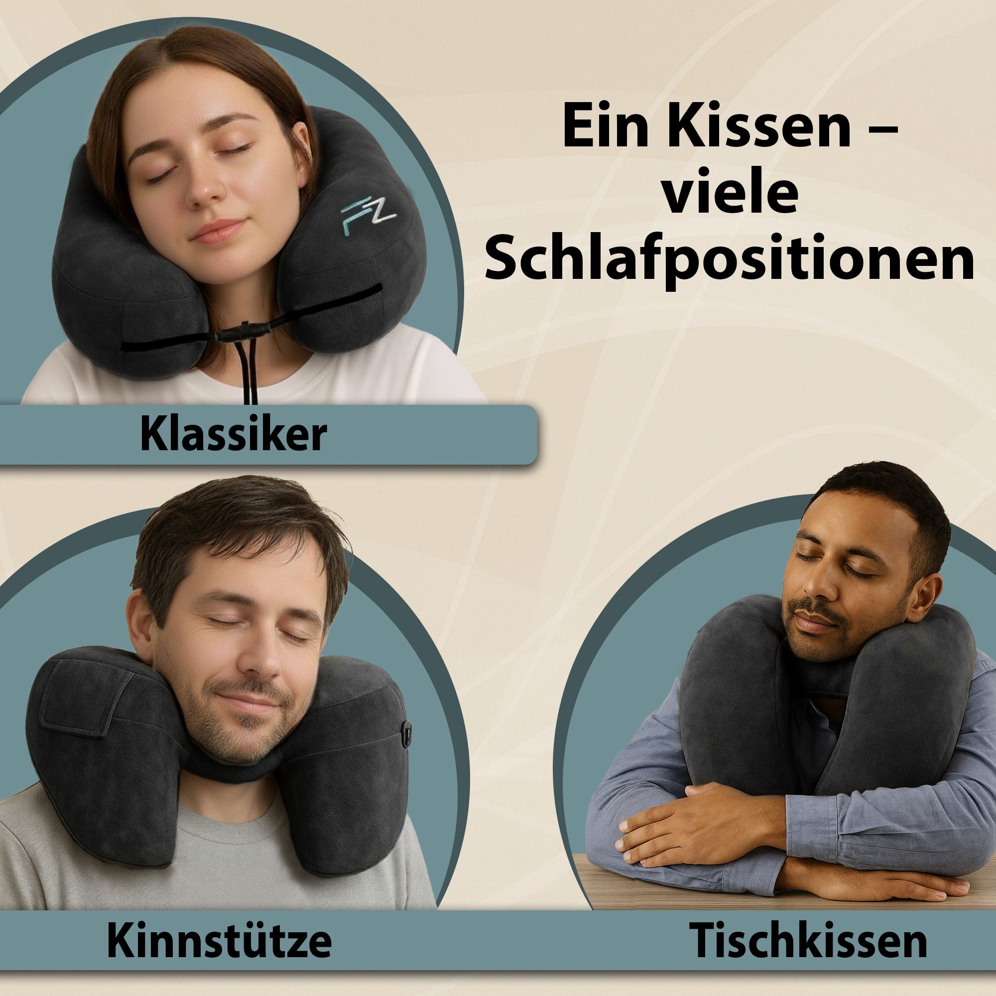 FLOWZOOM Nackenhörnchen AIR Nackenkissen aufblasbar – Reisekissen Flugzeug & Auto, Nackenhörnchen für Erwachsene - Reisekissen aufblasbar – Bild 4 von 5