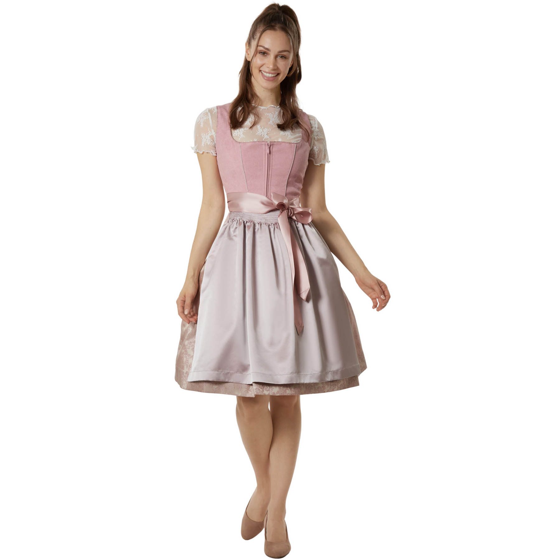 dressforfun Dirndl hochwertiges & elegantes Trachtenkleid Linah Beige/Rosa günstig online kaufen