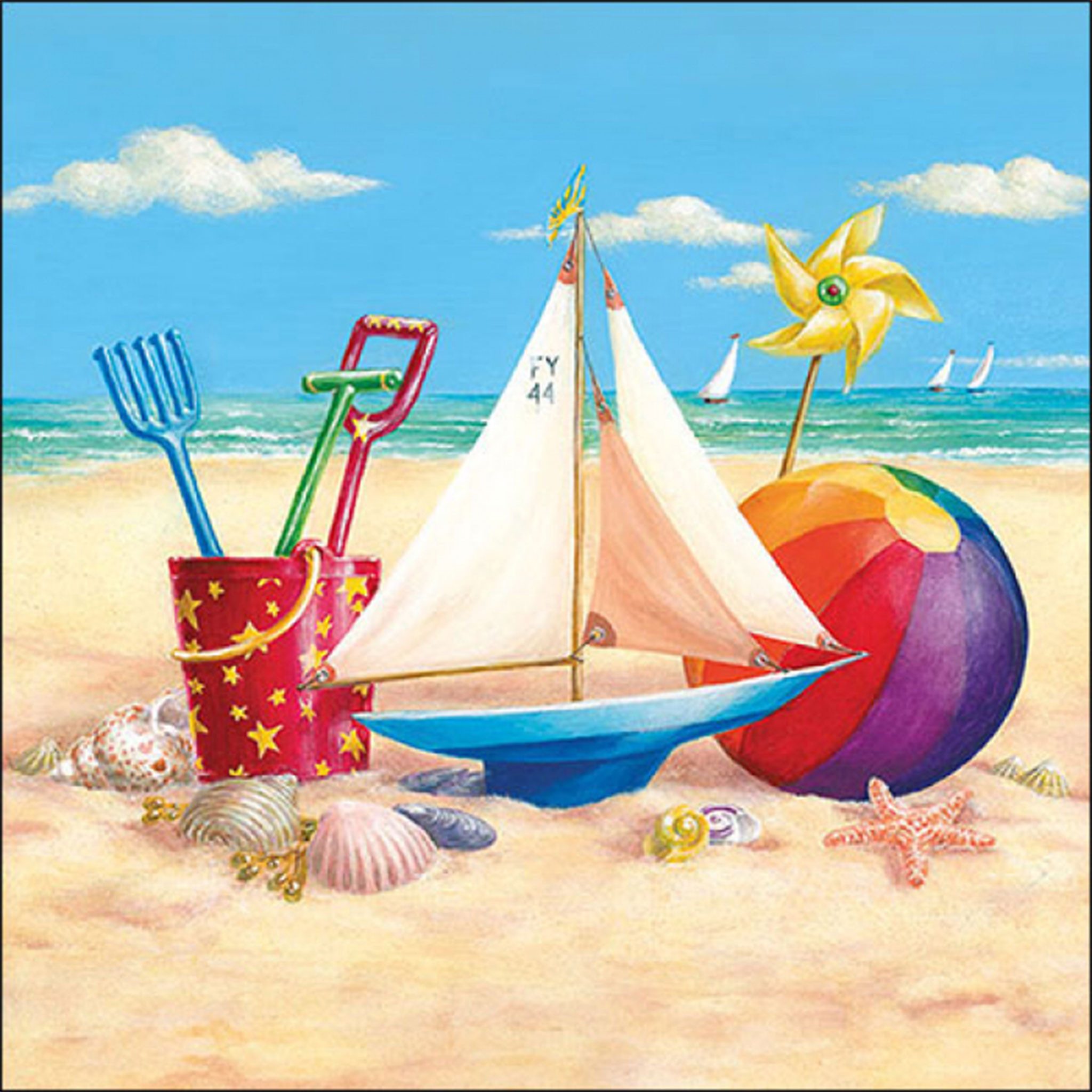 Ambiente Luxury Paper Products Papierserviette, Servietten Papier 33x33cm 3-lag. mit Strand & Sommer Motiv 20 Stück