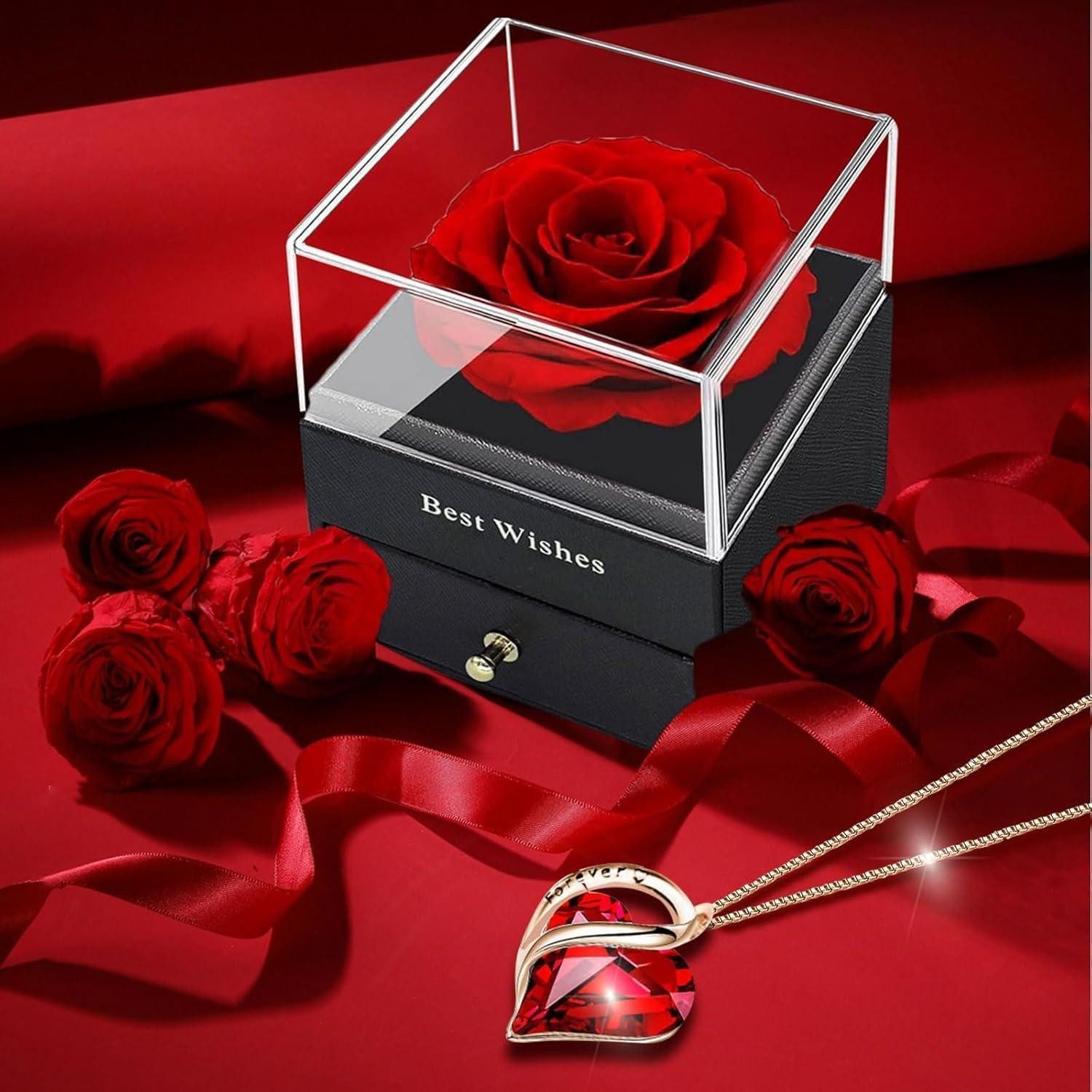 LuxusKollektion Kette und Anhänger Set Ewige Rose Box Damen Kette Geschenk 925 Silber Kristall Halskette – Bild 5 von 5