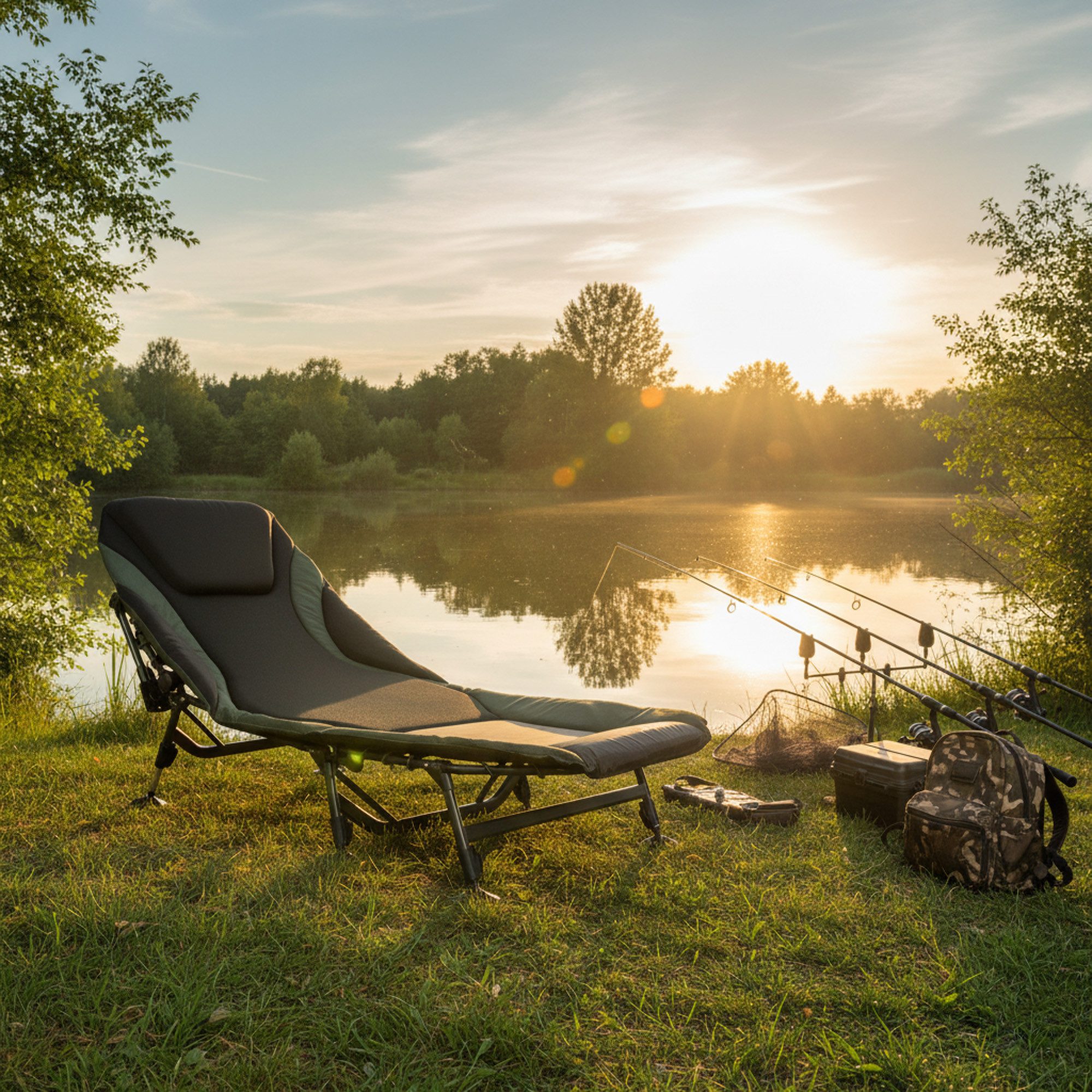 CampFeuer Angelliege Karpfenliege XXL, 207 x 88 x 30-106 cm, Campingliege, faltbar (1-St) Einfach auf- und abzubauen