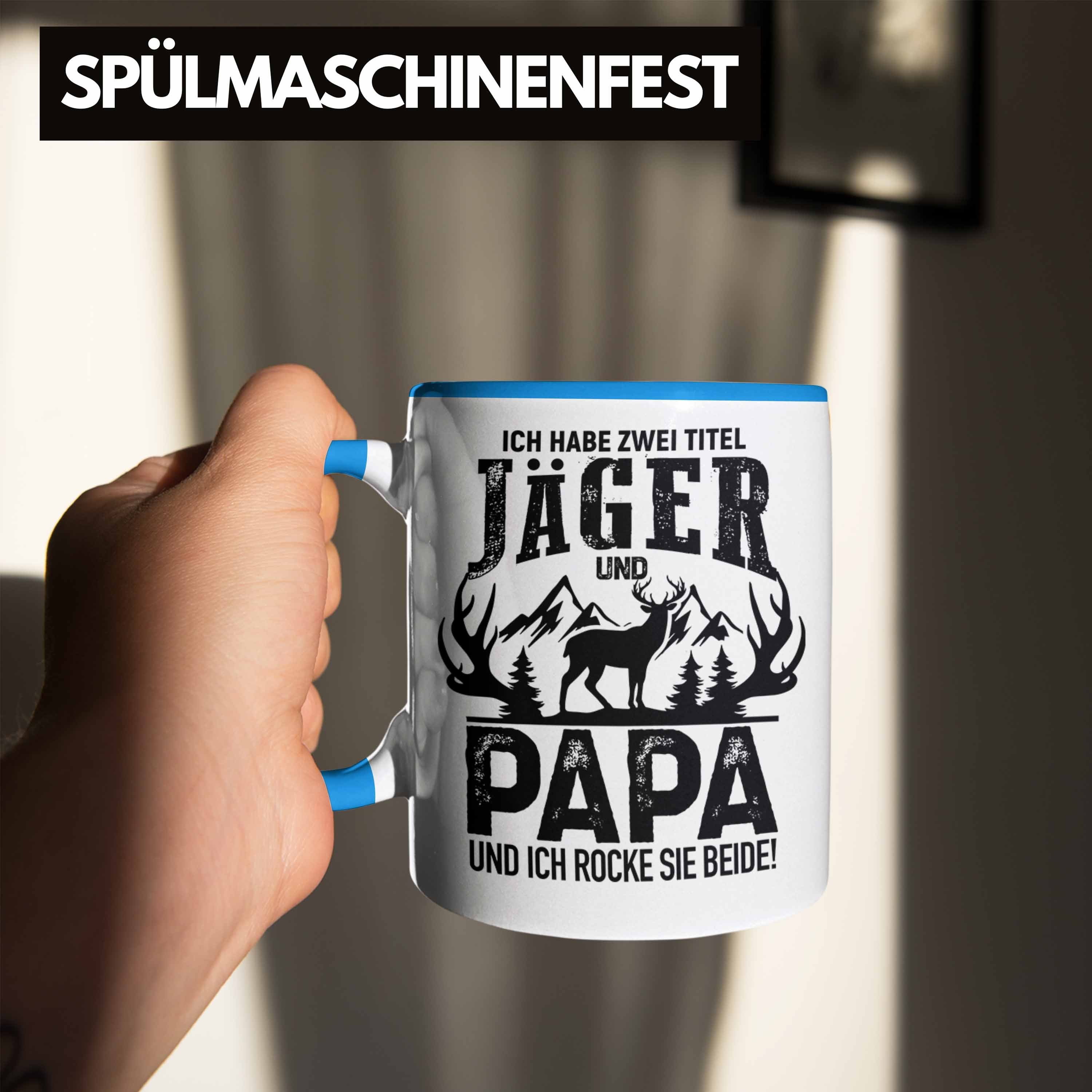 Geschenk Trendation - Tasse Papa Tasse Jäger Männer für Geschenkidee Vatertag Spruch Trendation Jäger Blau und