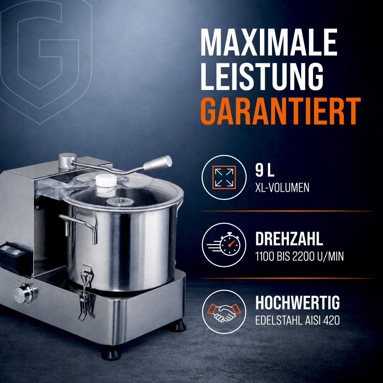 GastroHero Gemüsehacker Cutter 9 Liter leistungsstark Edelstahl Kutter Schneiden Zerkleinern, 1800 W