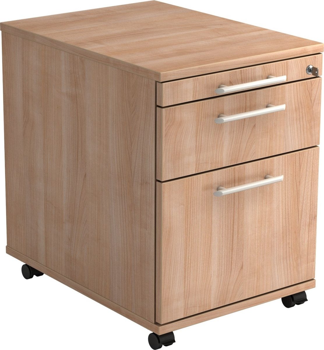 HAMMERBACHER Container Rollcontainer 58cm 1 Schub 1 Hängeregistratur Schloss Relinggriff Nuss