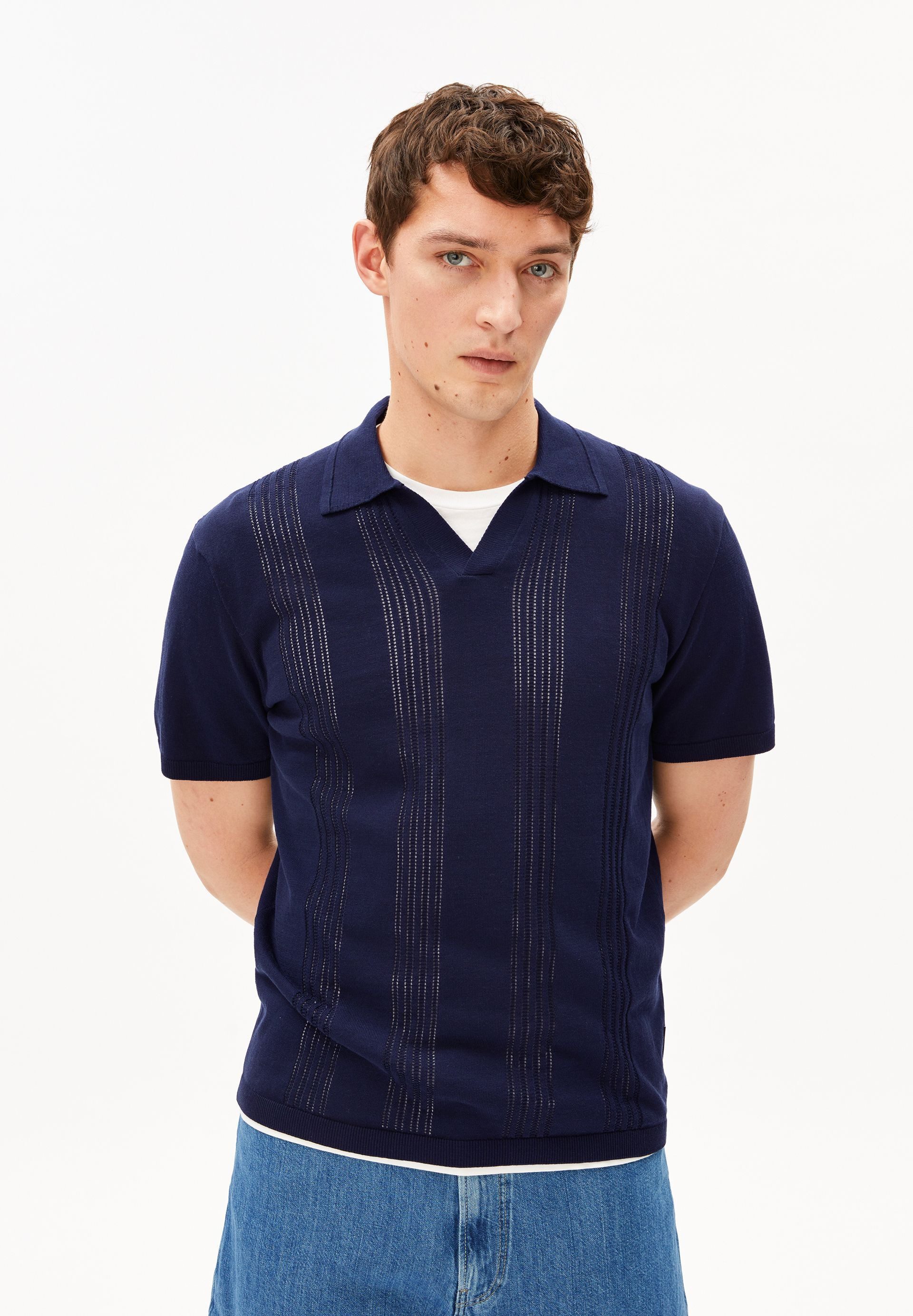 Strickpullover COTTON KNIT Poloshirt aus 100% Bio-Baumwolle
