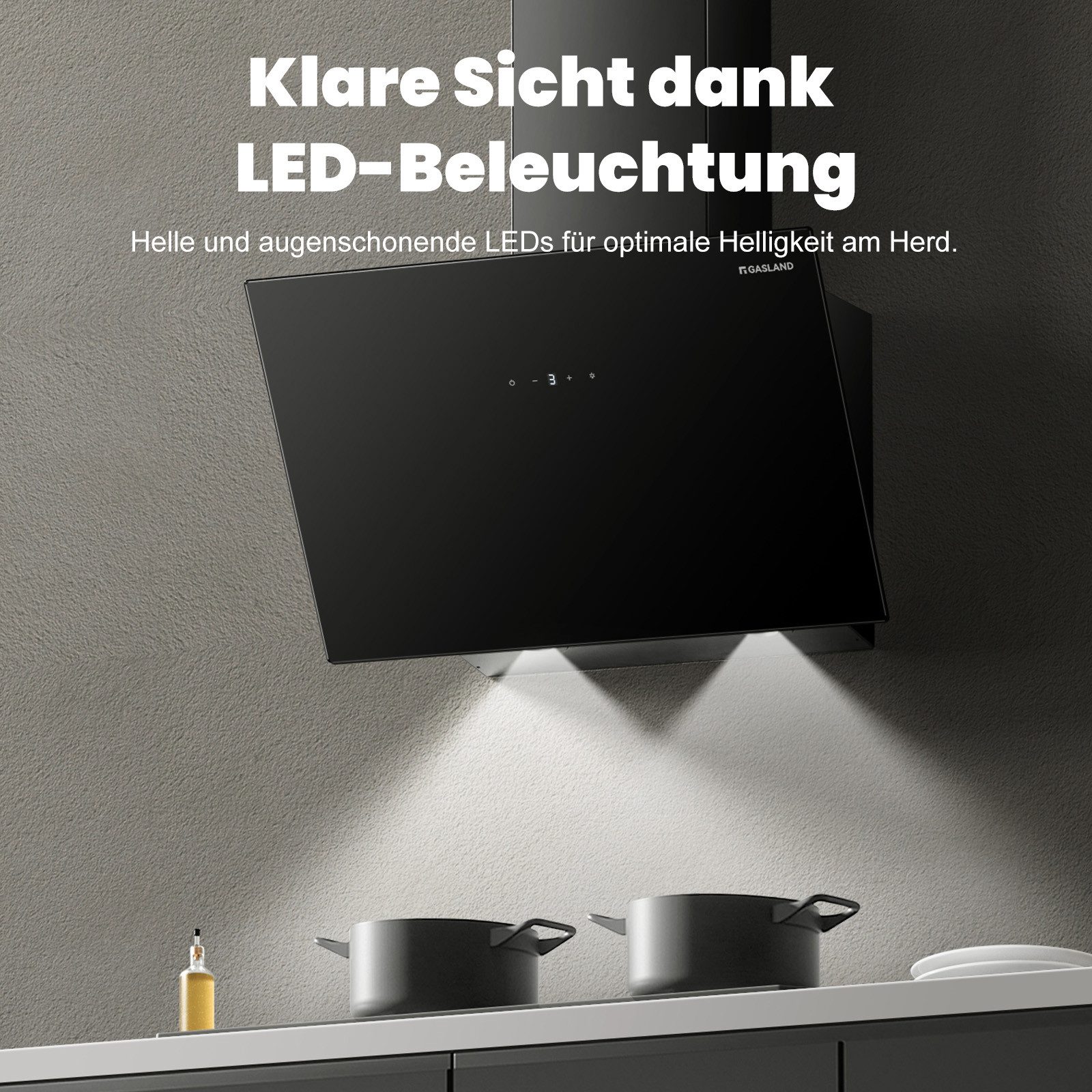 GASLAND Kopffreihaube 60 cm Dunstabzugshaube abzugshaube für Umluft und Abluft Leise A++ Serie AR60BS 60 cm Dunstabzugshaube abzugshaube für Umluft und Abluft Leise A++, Wandhaube mit Aktivkohlefilter 524 m³/h 9 Stufen mit Touchscreen