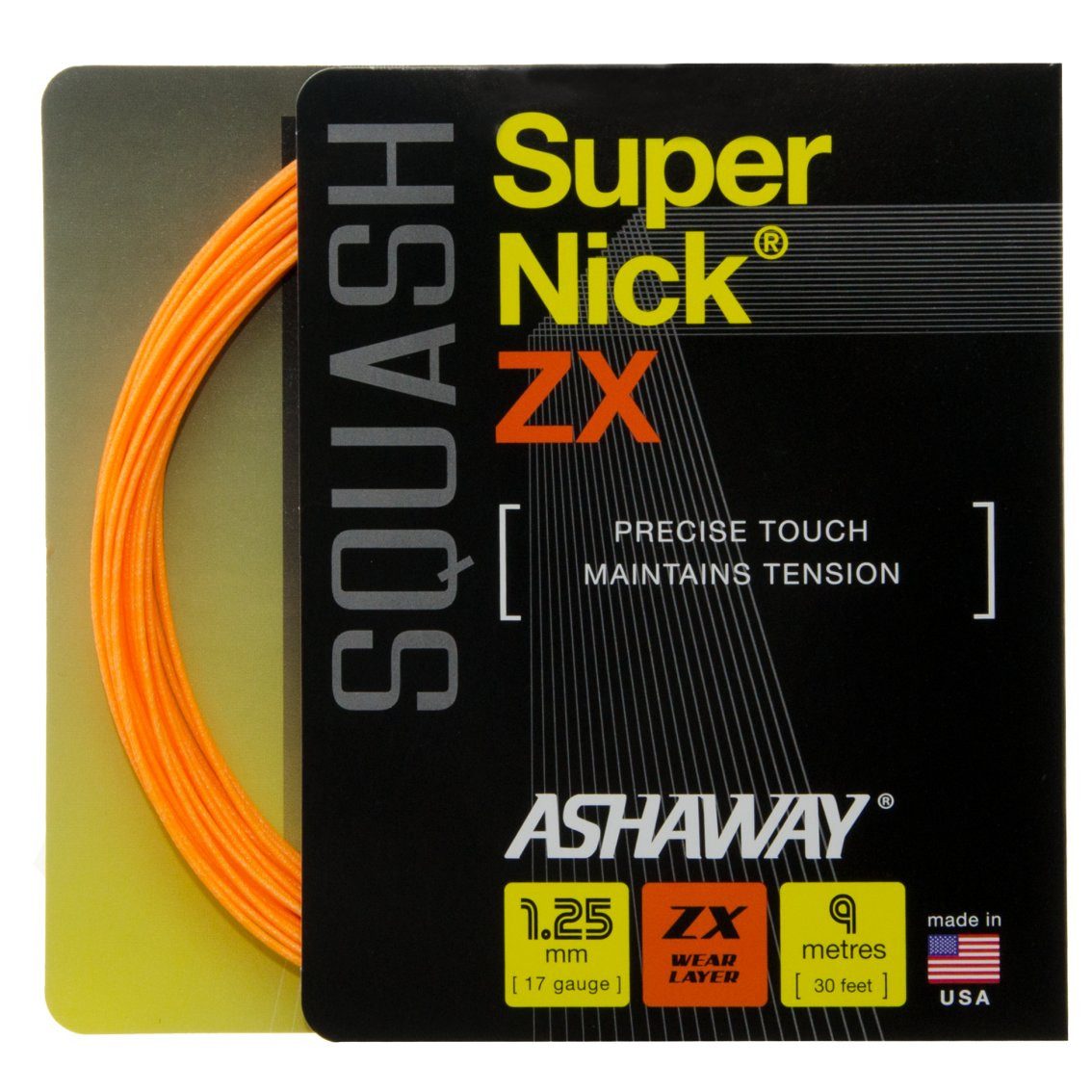Ashaway Squashsaite Super Nick ZX orange 9m Set, Saitendicke: 1.25