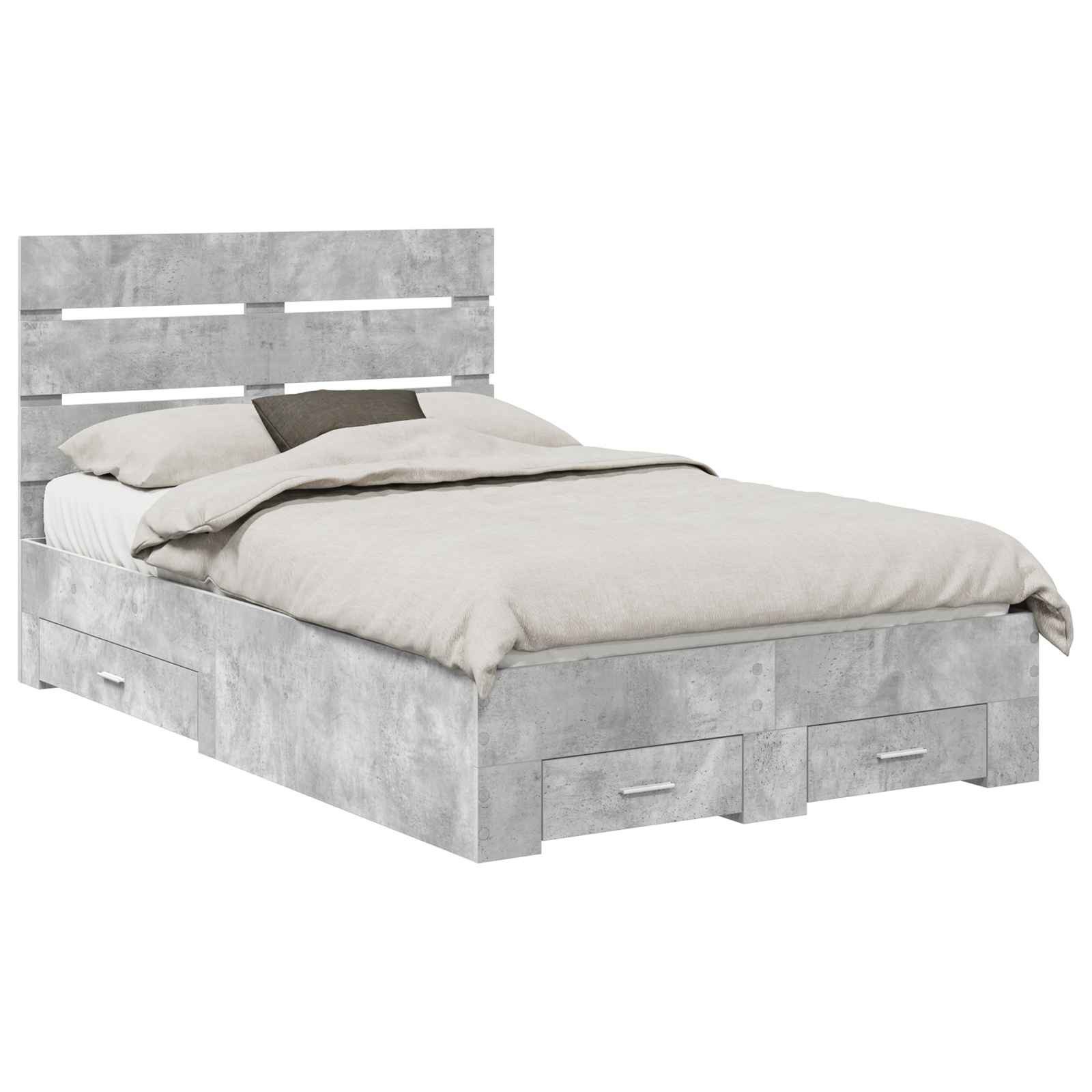 furnicato Stauraumbett Bettrahmen mit Schubladen 135 x 190 cm Beton Grau (1-tlg), Stauraumbett mit integrierten Schubladen für dein Schlafzimmer