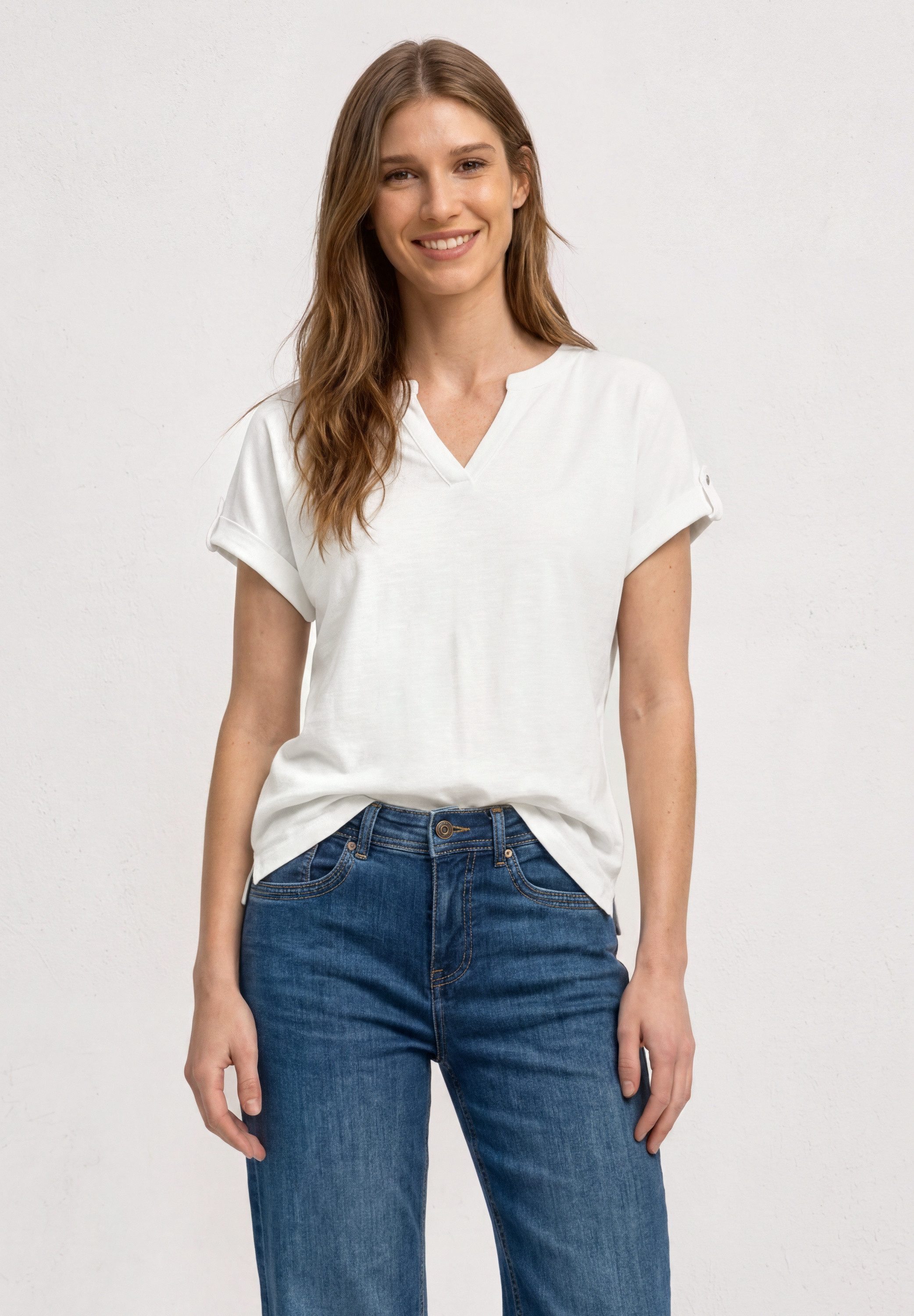 STREET ONE T-Shirt mit geschlitztem Rundhalsausschnitt