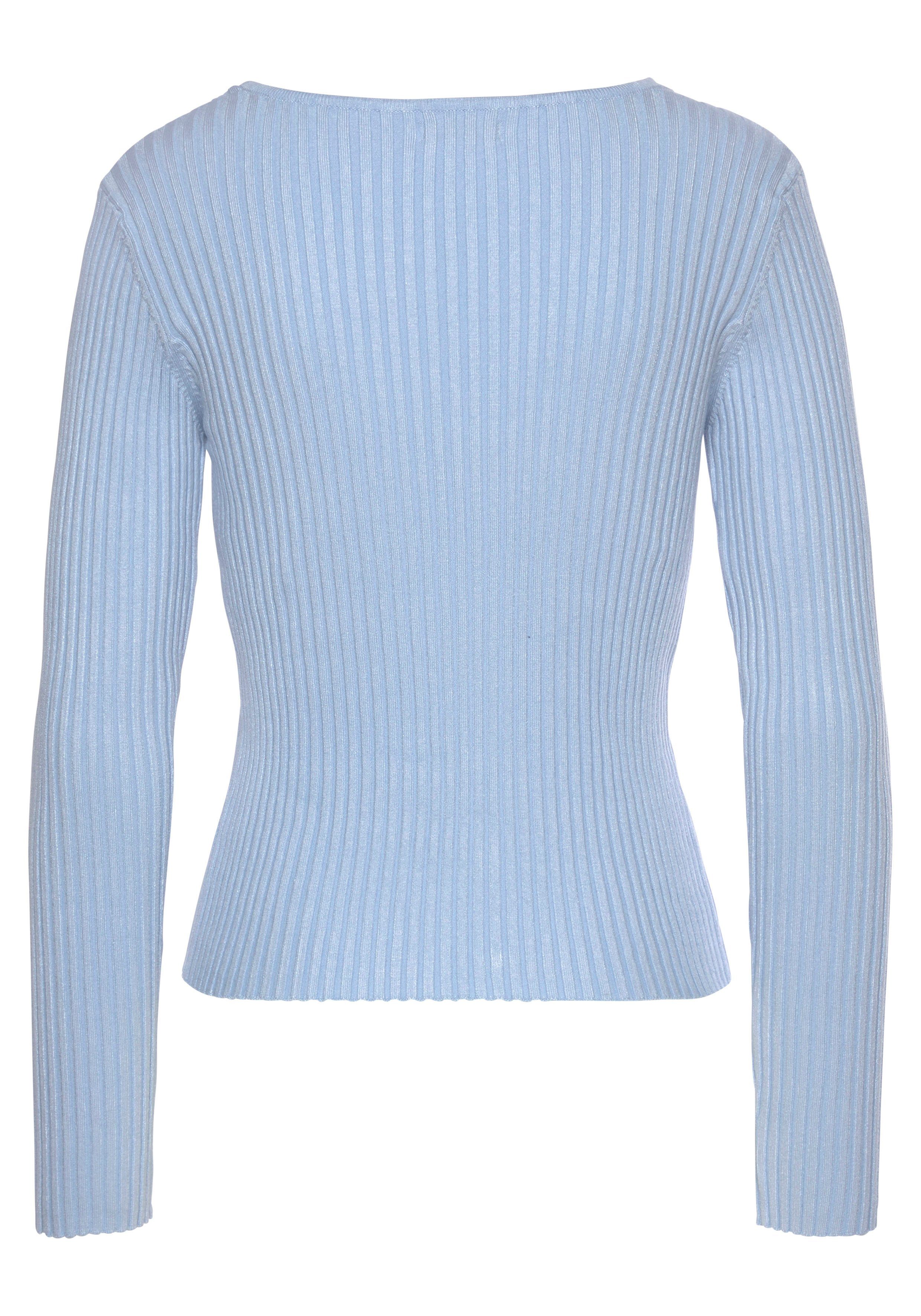 V-Ausschnitt-Pullover mit Zierperlen LASCANA bleu