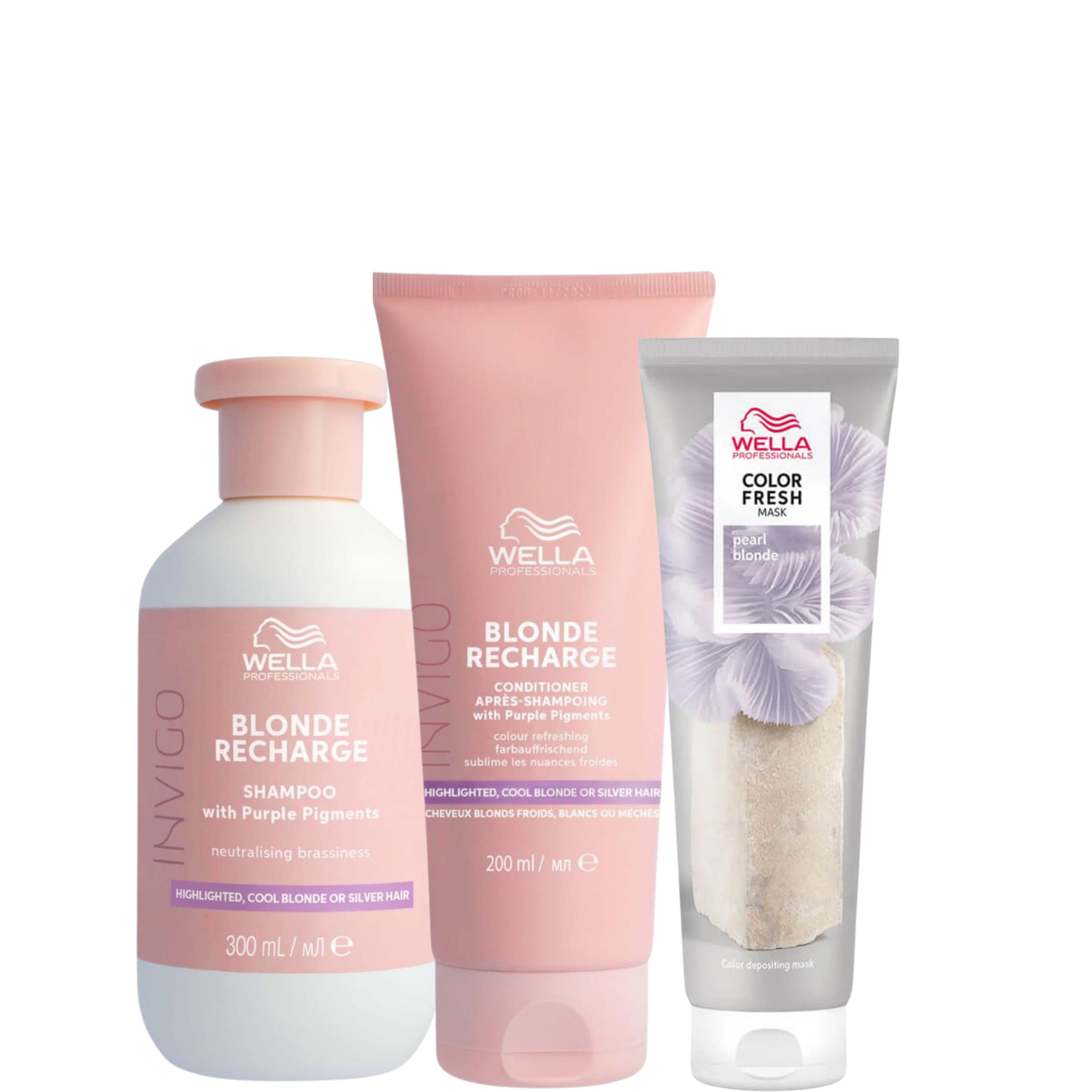 Wella Professionals Haarpflege-Set Blonde Recharge Pflege-Set – Anti-Gelbstich Routine für kühles Blond, 3-tlg.