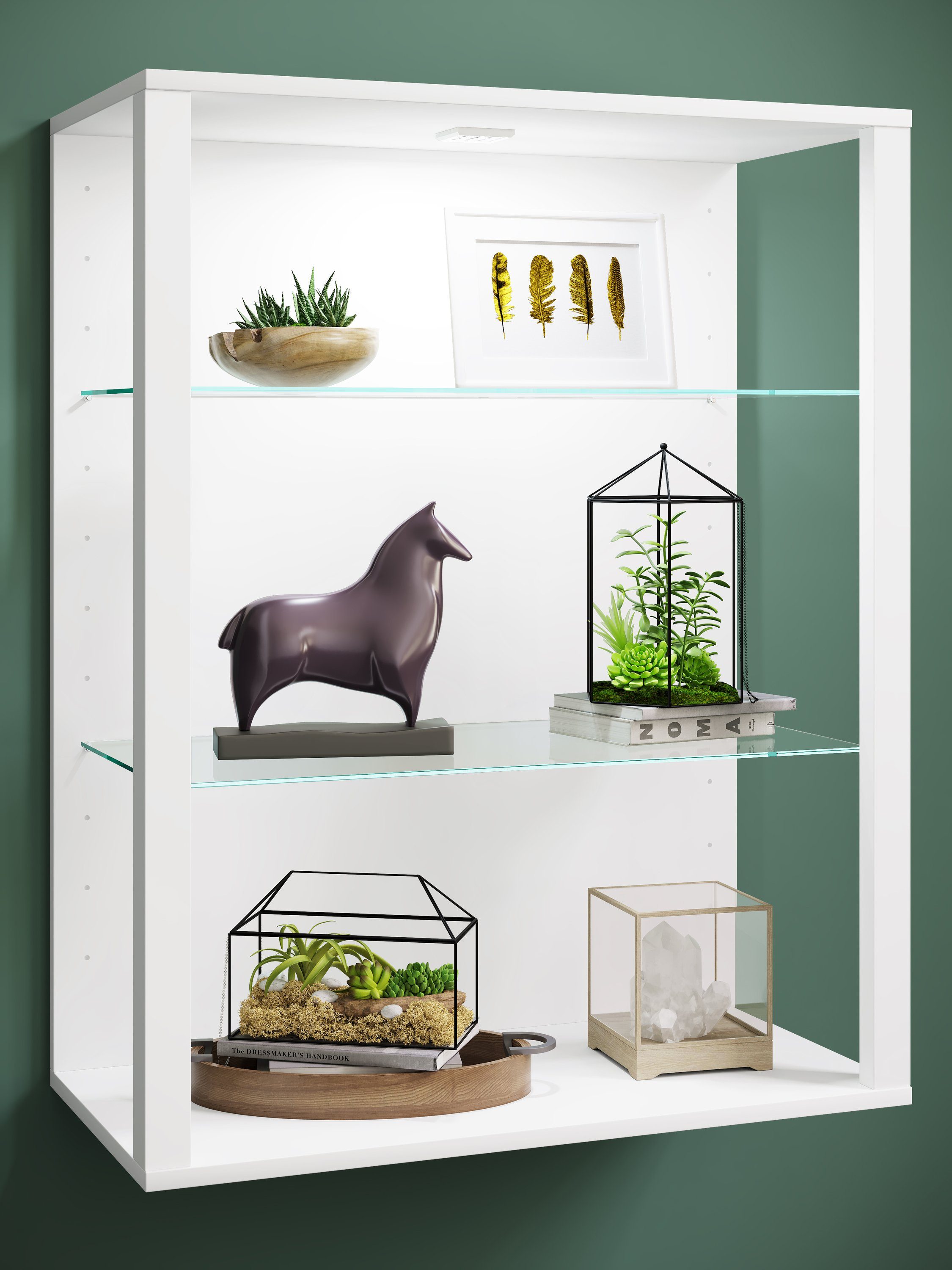 VCM Hängevitrine Wandregal Glasol H. 90 x B. 70 x T. 35 cm Glasvitrine hängend, Modern und platzsparend