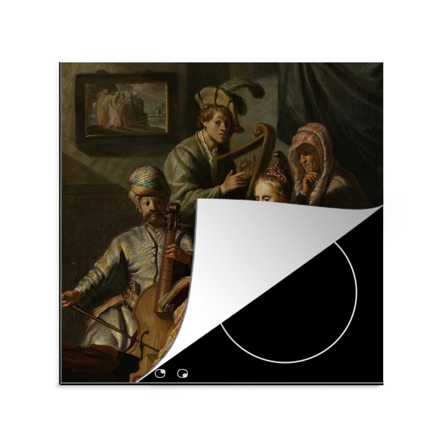 Vinyl, Rembrandt für küche Musikers 78x78 Die Ceranfeldabdeckung, MuchoWow Arbeitsplatte Rijn, cm, Gesellschaft van tlg), des - Herdblende-/Abdeckplatte (1