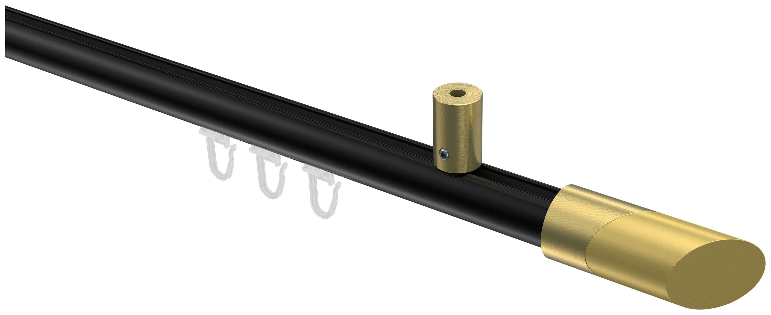 INTERDECO Innenlaufschiene Sonius Verano, Ø 20 mm, 1-läufig, Fixmaß, kürzbar, Deckenmontage, Aluminium, Schwarz / Messing-Optik / Bicolor