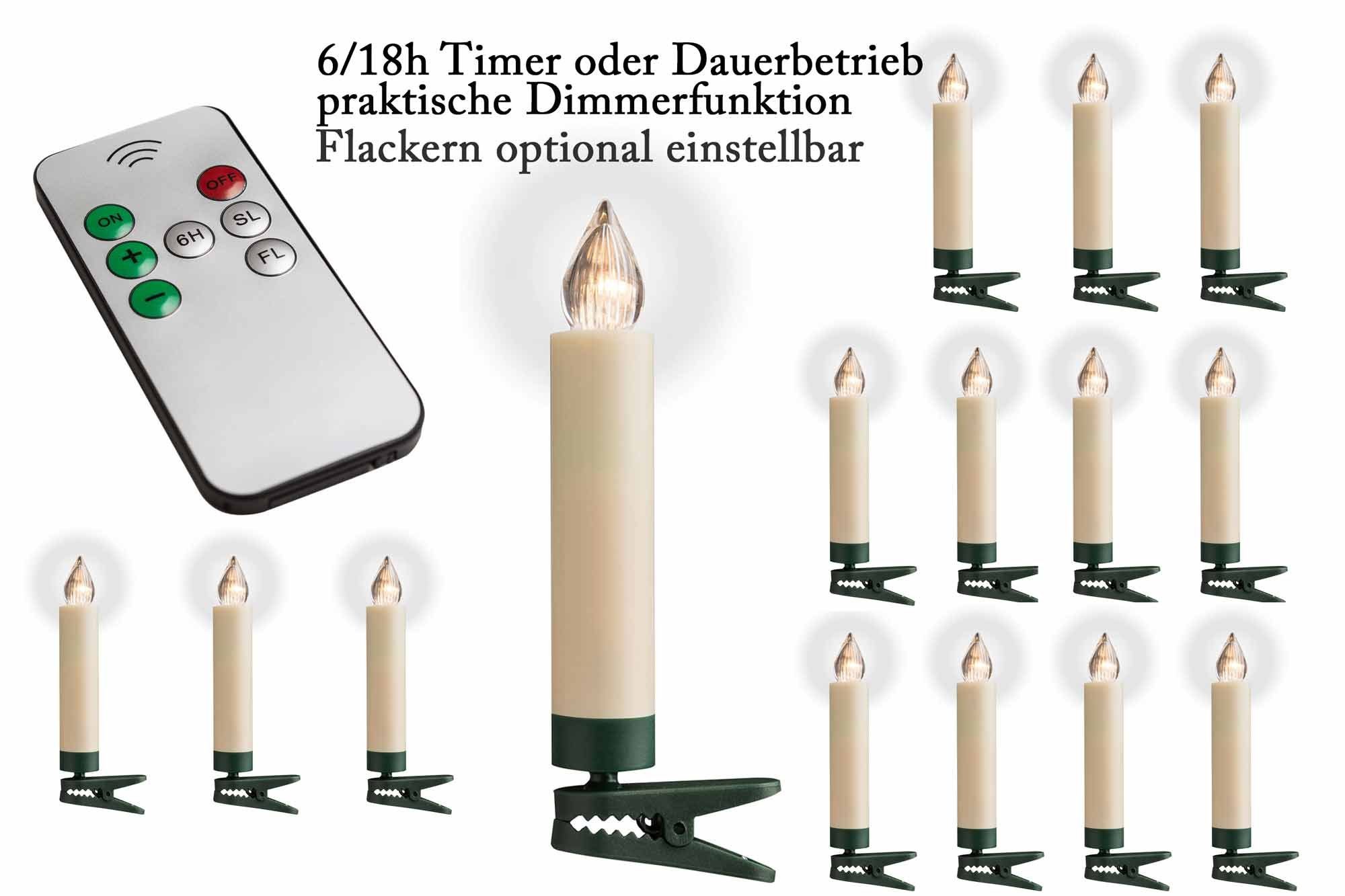 F-H-S International Stück kabellos creme Dimmer Kerzen LED 9cm 15 LED-Christbaumkerzen, Timer Weihnachtsbaum
