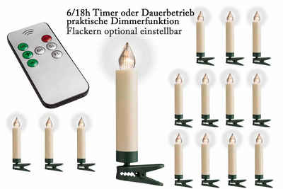 F-H-S International LED-Christbaumkerzen, LED Kerzen Weihnachtsbaum kabellos 15 Stück creme 9cm Dimmer Timer