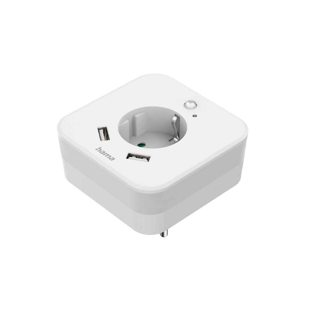 Hama LED Nachtlicht Nachtlicht mit Steckdose für Baby, Kinder und Erwachsene, taglichtweiß, Bewegungsmelder, Nachtlichtfunktion, USB-Anschluss mit Ladefunktion, LED fest integriert, Tageslichtweiß, Bewegungsmelder und 2 USB