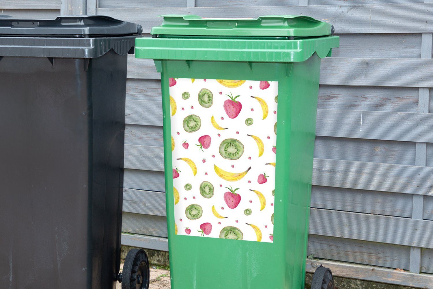 Wandsticker St), - Abfalbehälter Sticker, Obst Mülleimer-aufkleber, Mülltonne, (1 Weiß Container, Aquarell - MuchoWow