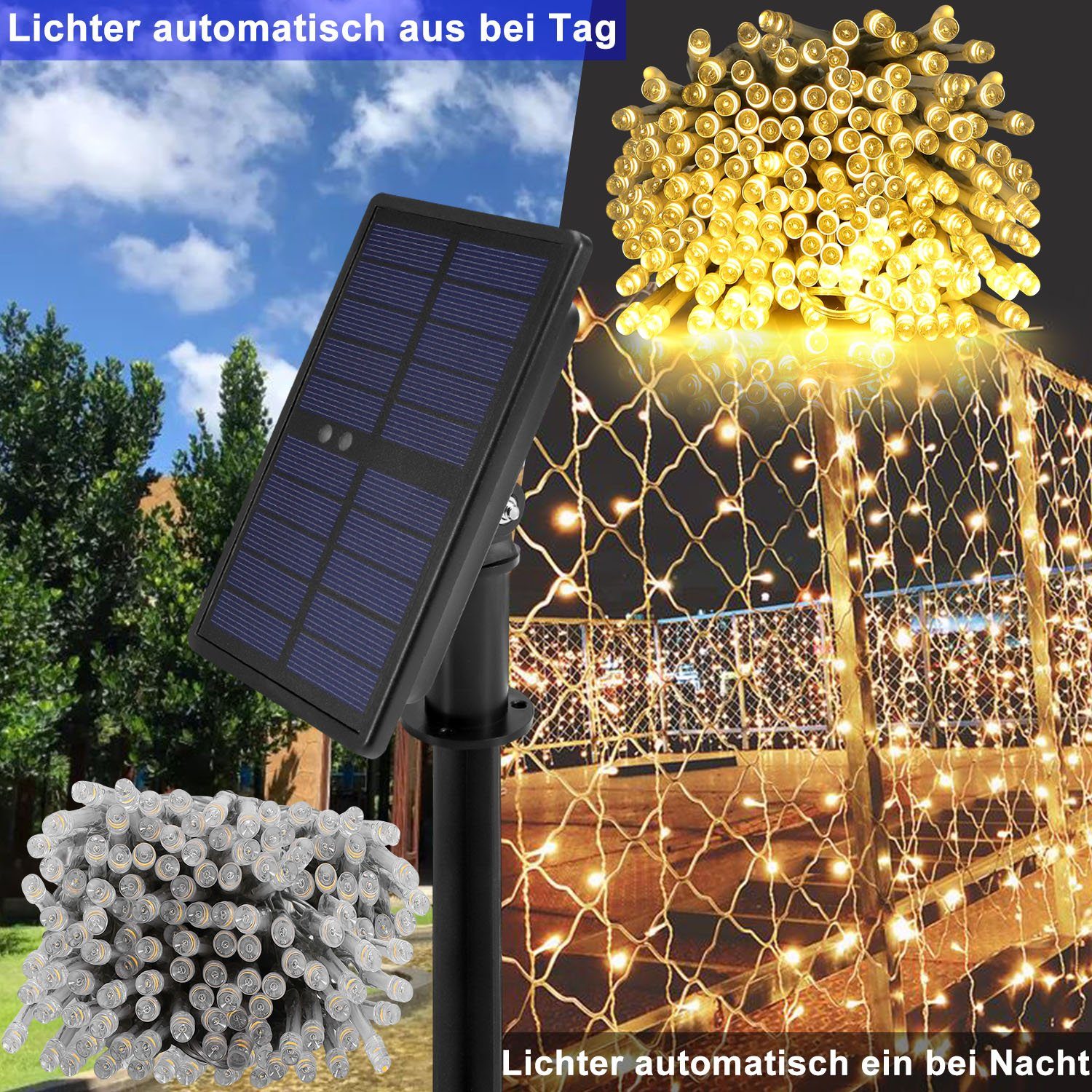 Terrasse, 30M, Außen LED-Lichterkette Gärten Solar, Timer,mit Warmweiß Hinterhof Wasserdichte, USB,für Fernbedienung Rosnek