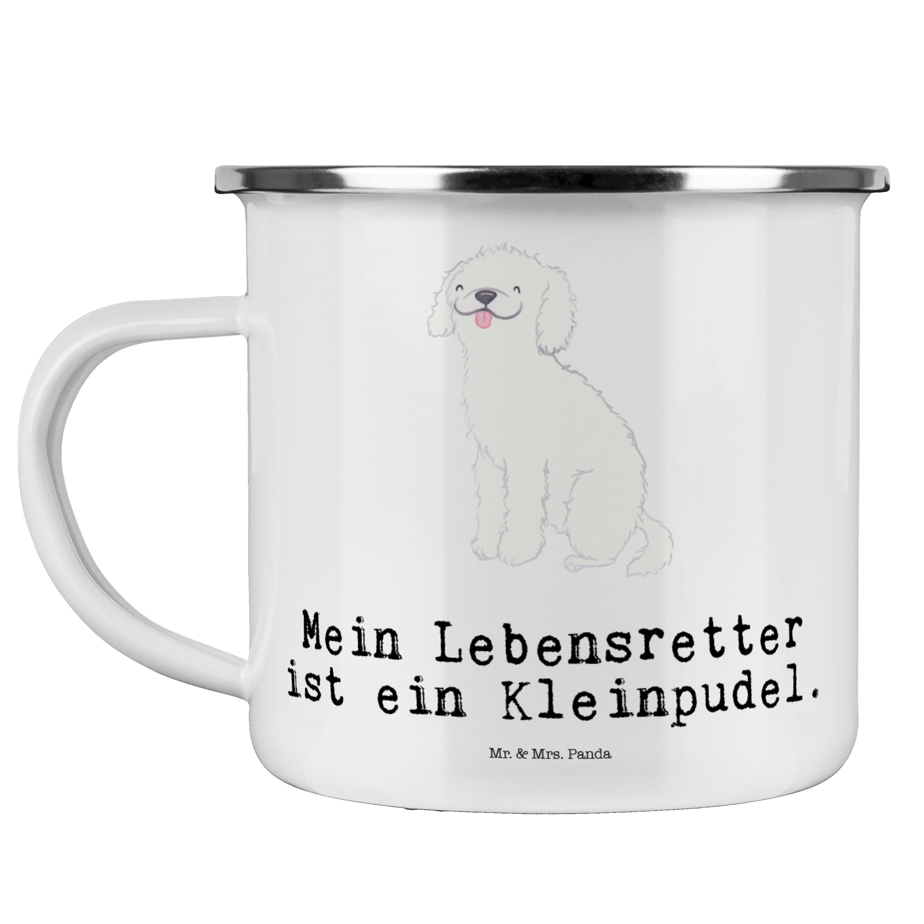 Mr. & Mrs. Panda Becher Kleinpudel Lebensretter - Weiß - Geschenk, Hundebesitzer, Metalltasse, Emaille