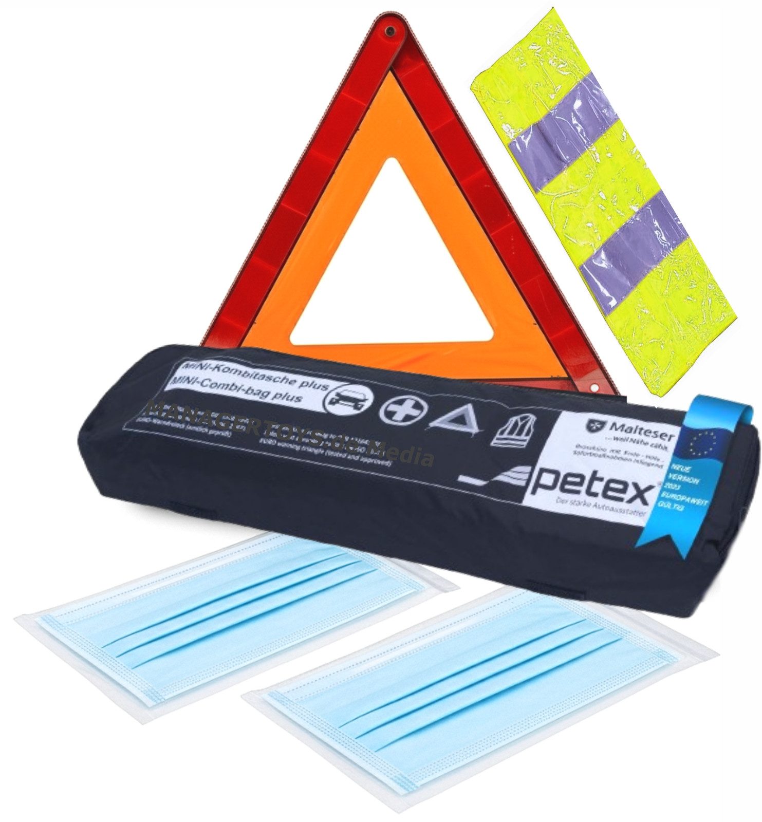 Petex KFZ-Verbandtasche Verbandskasten Warnweste Warndreieck Pannen Notfall Kombitasche