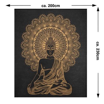 Wandteppich Tagesdecke Wandbehang Wandteppich Deko Tuch Buddha Meditation Gold XXL, KUNST UND MAGIE