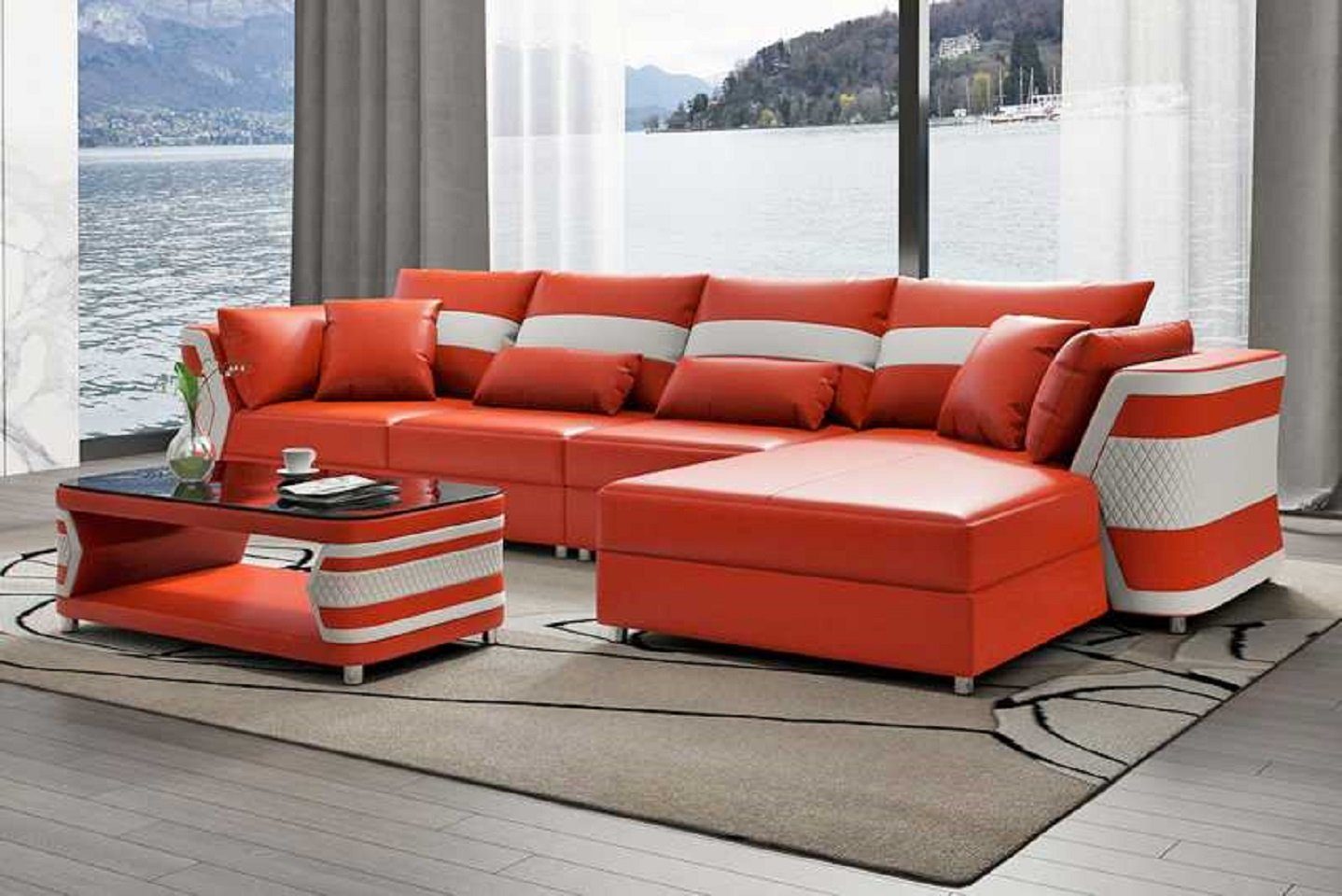 JVmoebel Ecksofa Wohnzimmer Ecksofa L Form Couch Sofa Luxus Moderne Eckgarnitur, 3 Teile, Made in Europe Orange