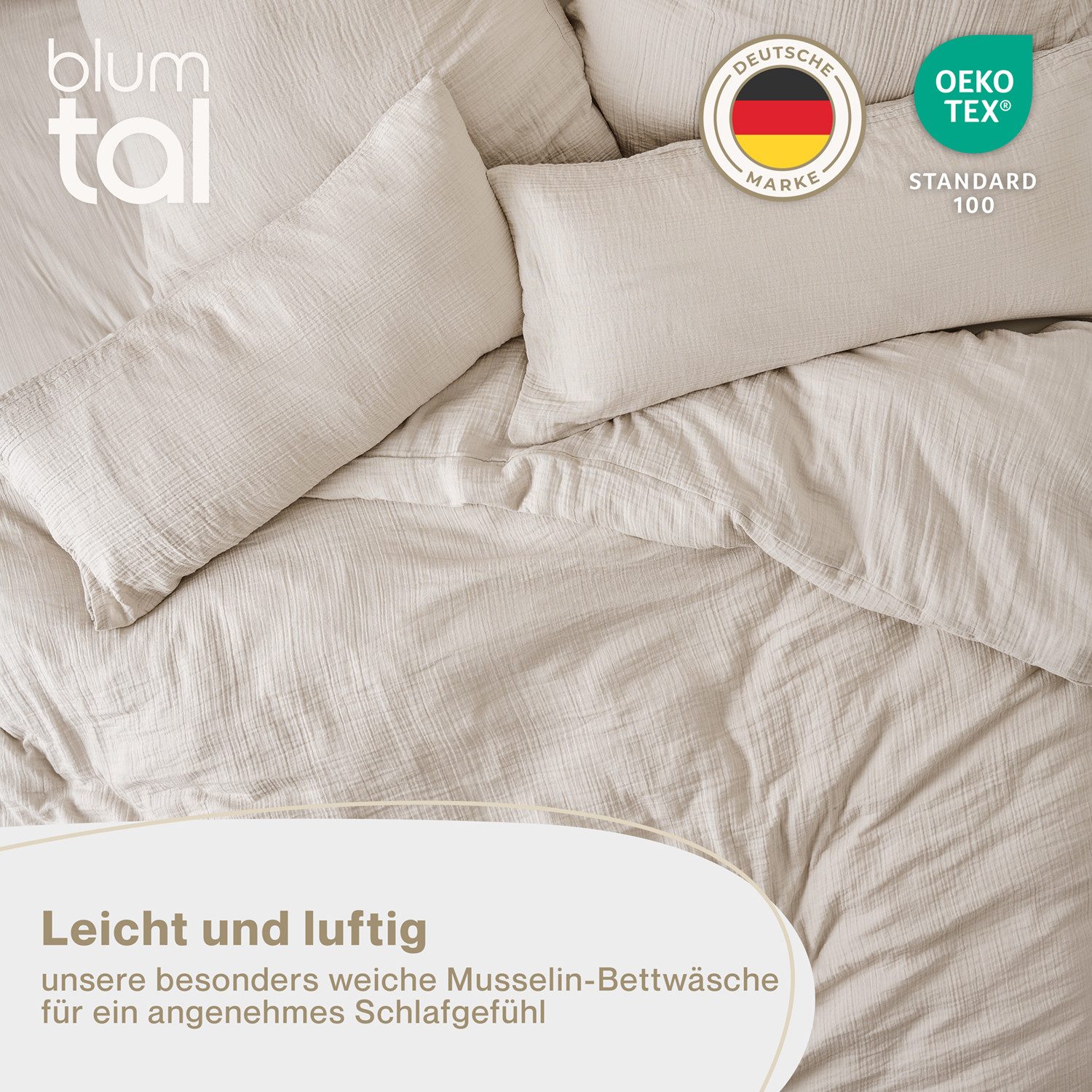 Blumtal Bettwäsche Musselin 100% Baumwolle im Set, Kopfkissenbezug & Decken günstig online kaufen