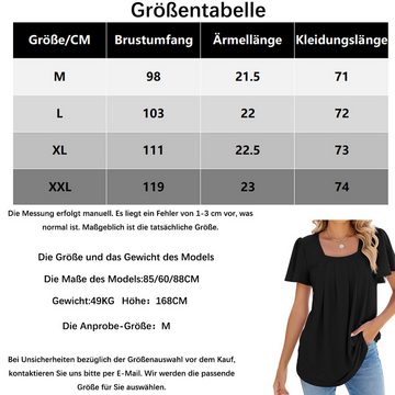 B.X T-Shirt Solid Casual T-Shirts Tunic Tees, lockere, bequeme Bluse Damen Sommeroberteile mit Square Neck & Puff Short Sleeve