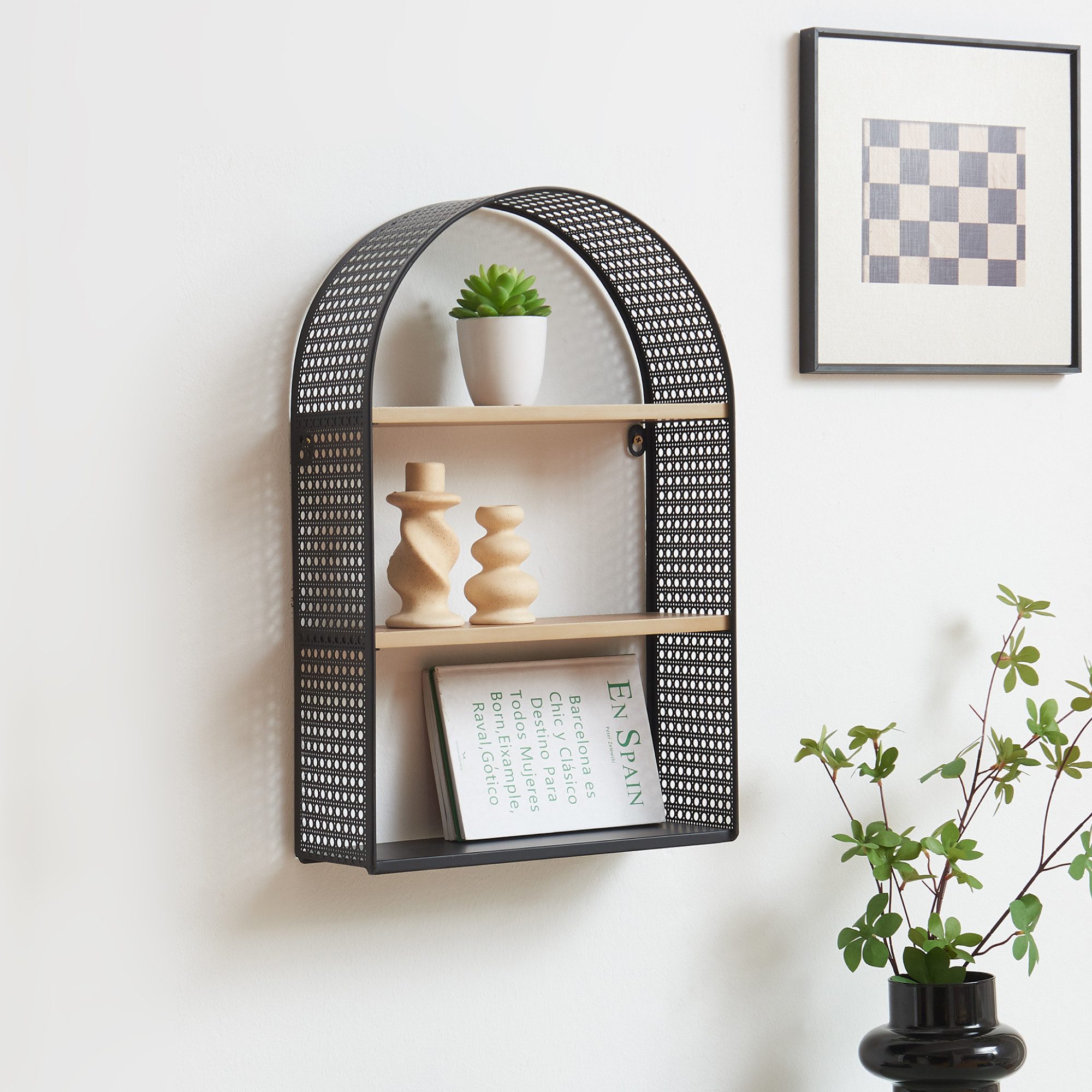 en.casa Wandregal, »Jäller« mit 3 Ablagen Metall 53 x 35 x 14 cm Schwarz
