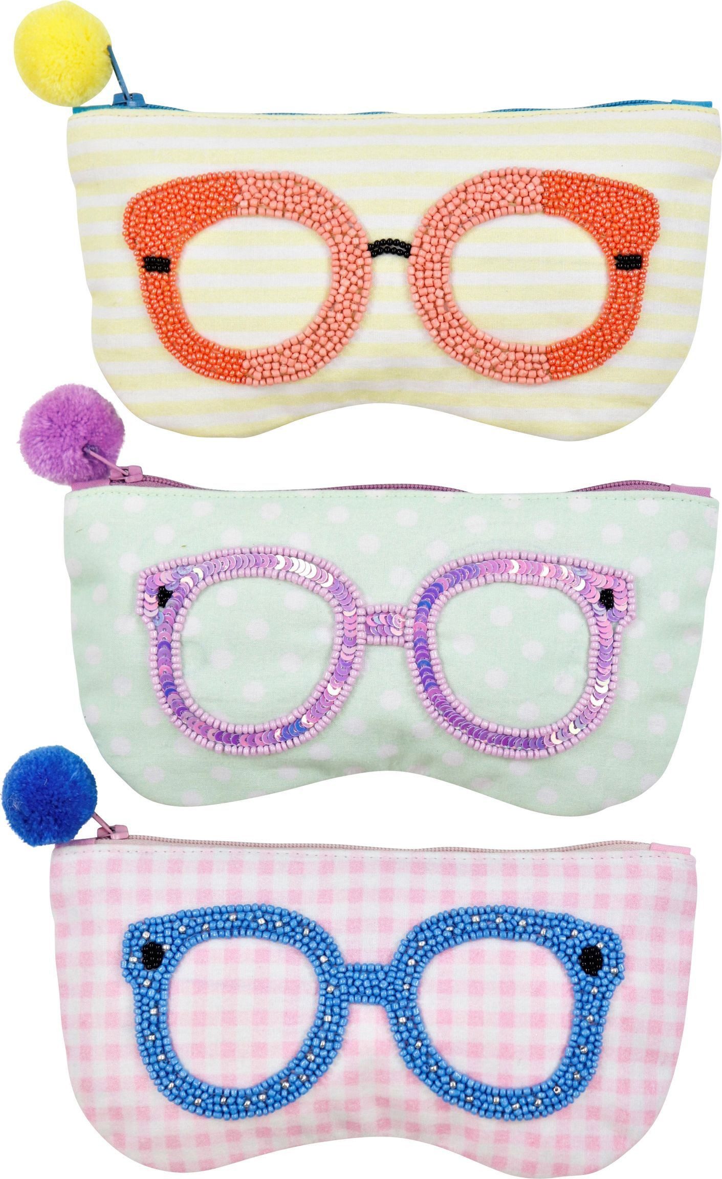 FURNARO Mini Bag (3-tlg. Set), Сумки mit Brillenmotiv und Perlen aus Baumwolle 18x10cm