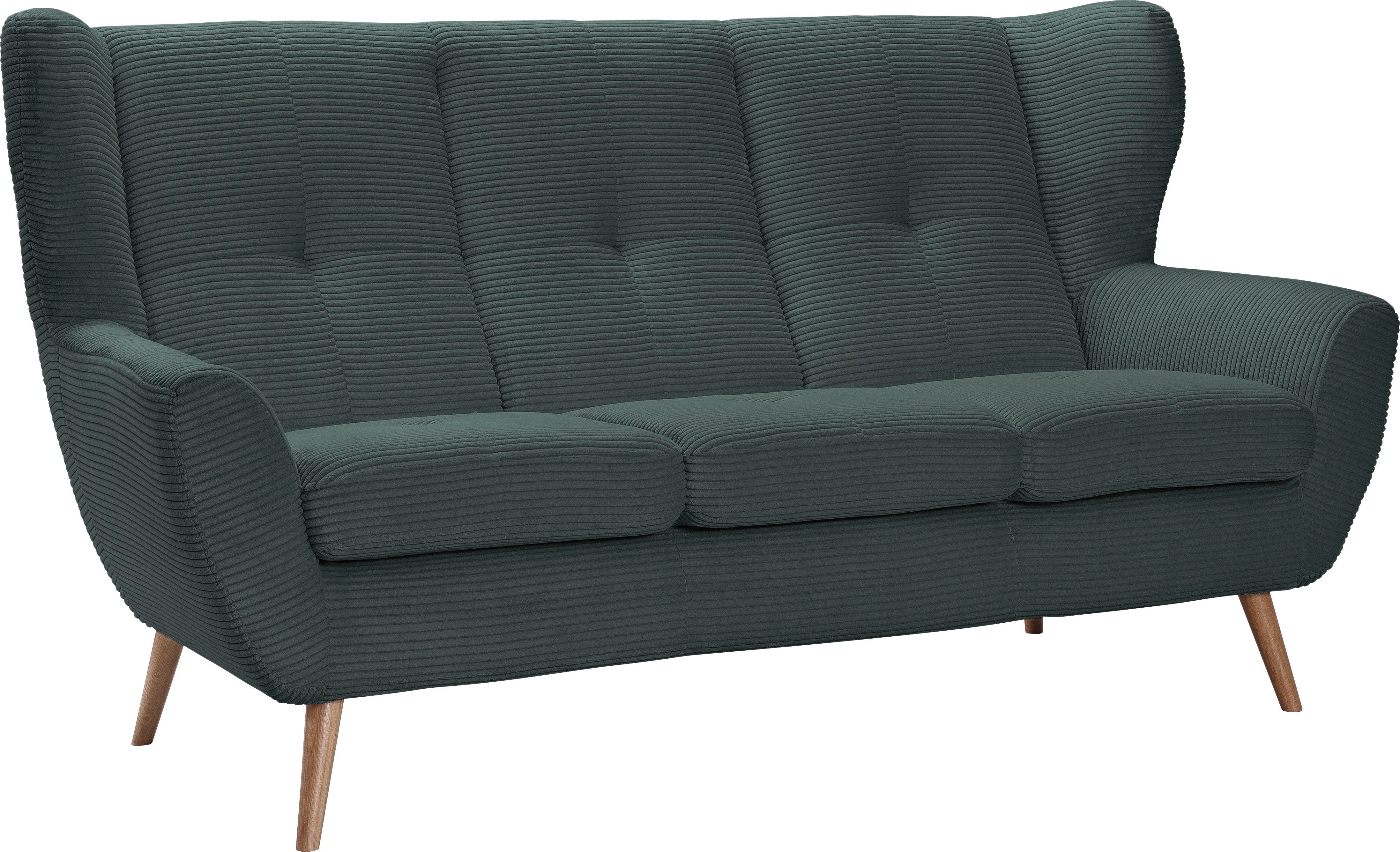 exxpo - sofa fashion 3-Sitzer ALVESTA, Loungesofa, Küchensofa, hoher Sitzkomfort, Ohrenbackensofa, gemütliche Rückenlehne, mit Knopfheftung und hohen Holzfüßen, in Cord